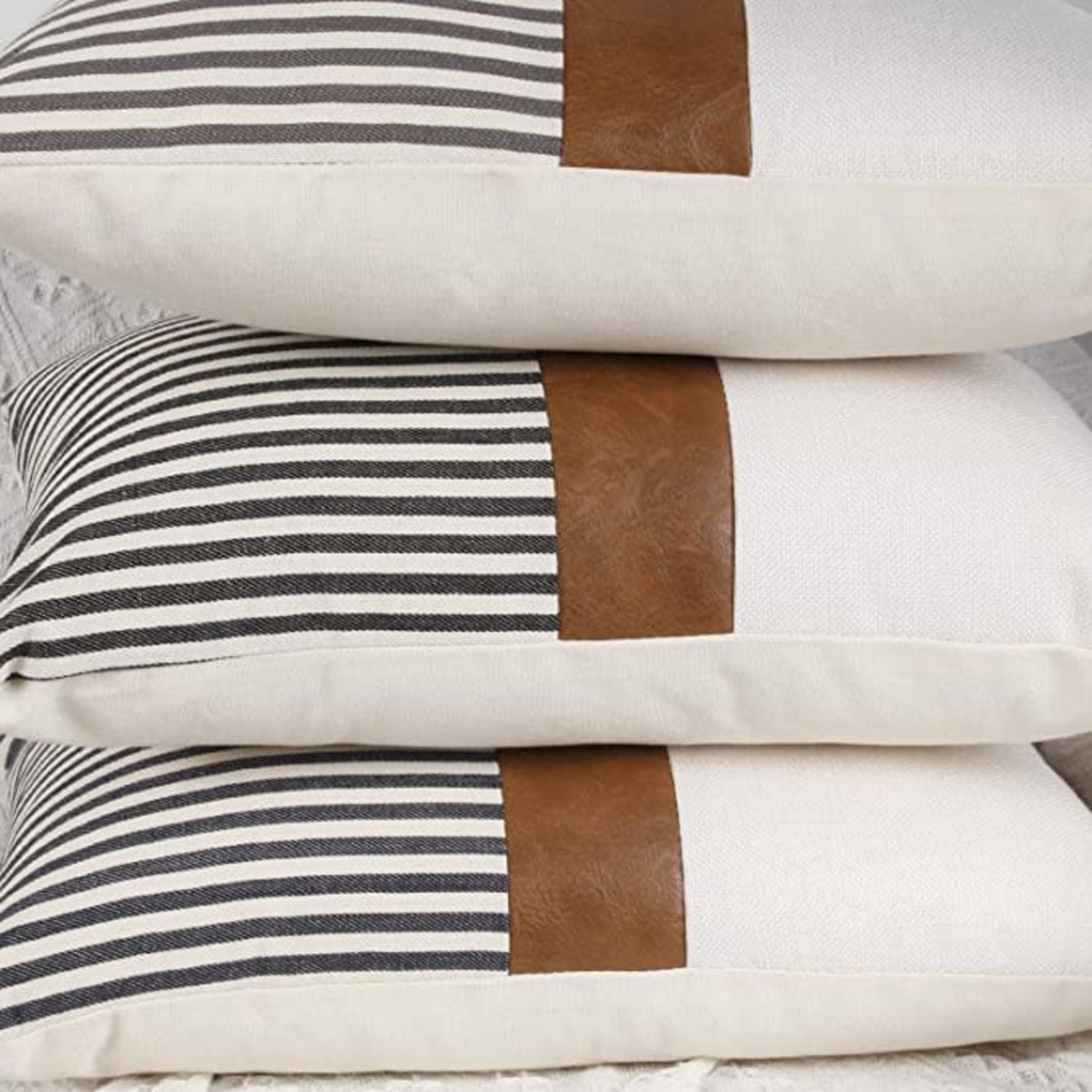 Cygnus Throw Pillow Covers - Gray Stripe Patch/ 2EA