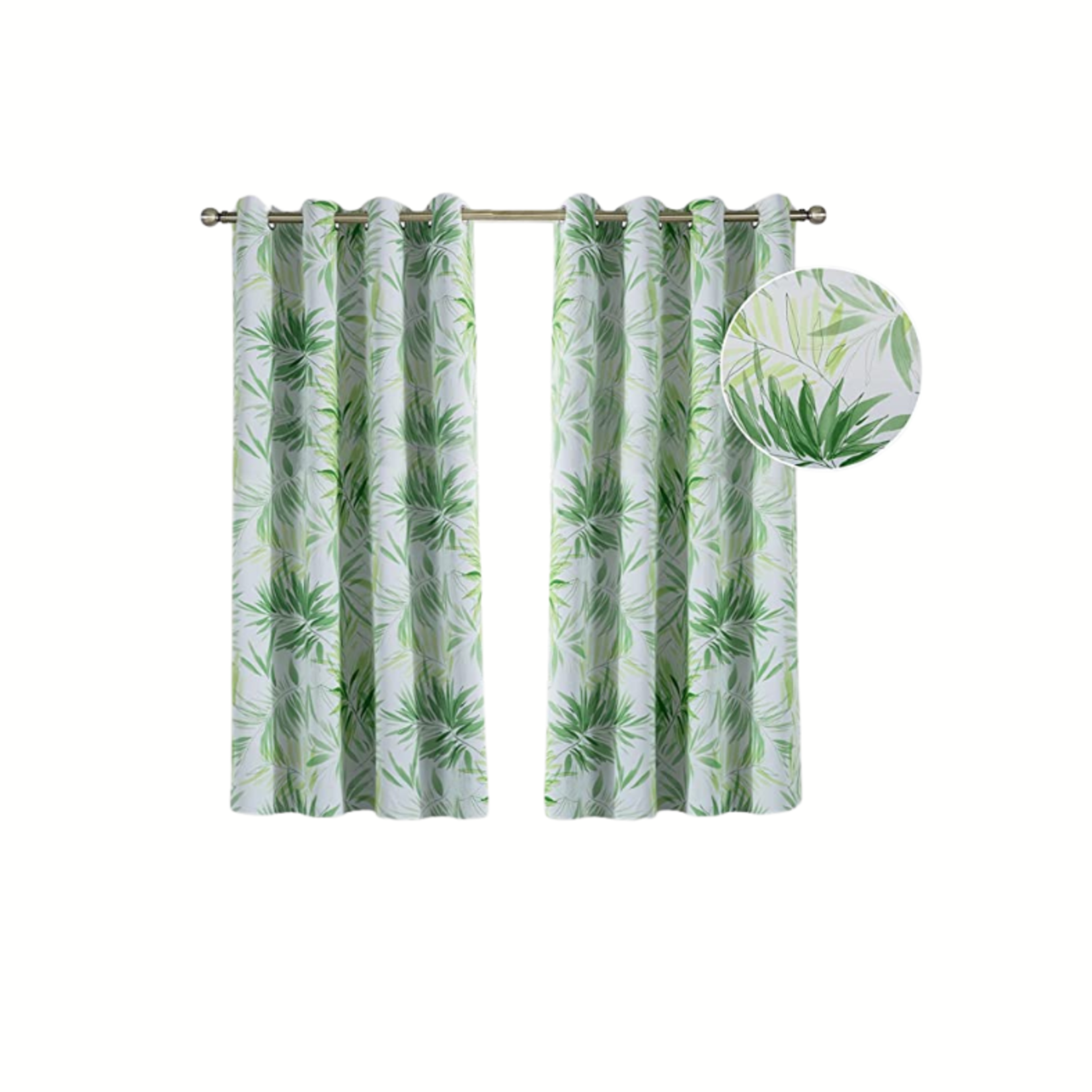 Calimodo Leaf Blackout Curtains-Green Plants/ Set Of 2 - 52 x 63