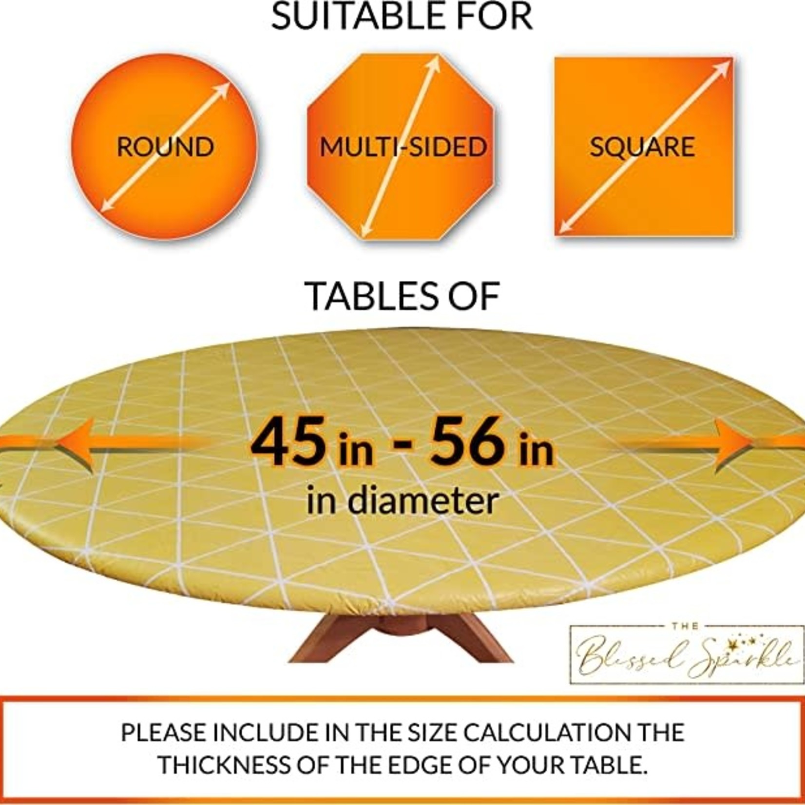 The Blessed Sparkle Fitted Round Tablecloth-Vinyl/ Yellow