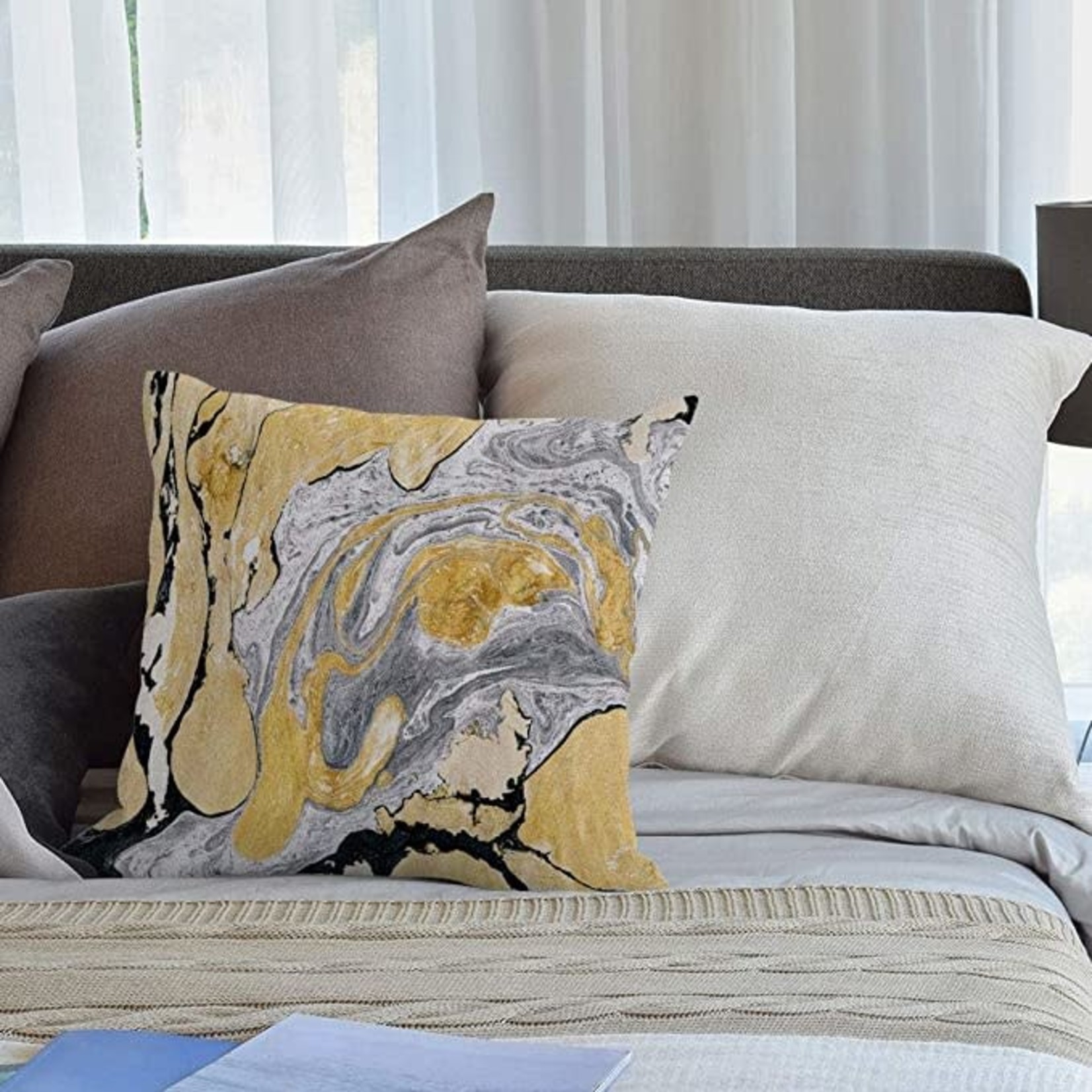 Hgod Designs Throw Pillow Covers- Gold/ Silver Marble- Set Of 2