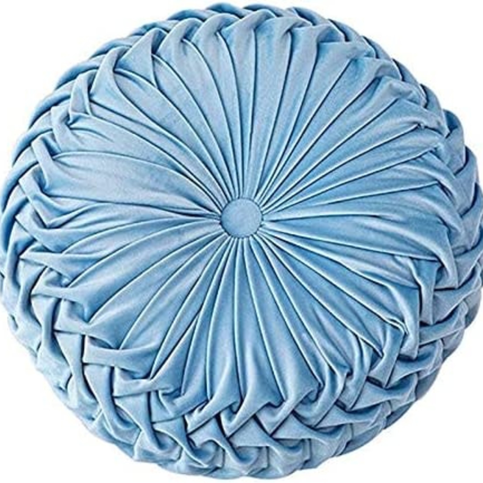 Anntool Throw Pillow, Round- Velvet Pleated- Light Blue