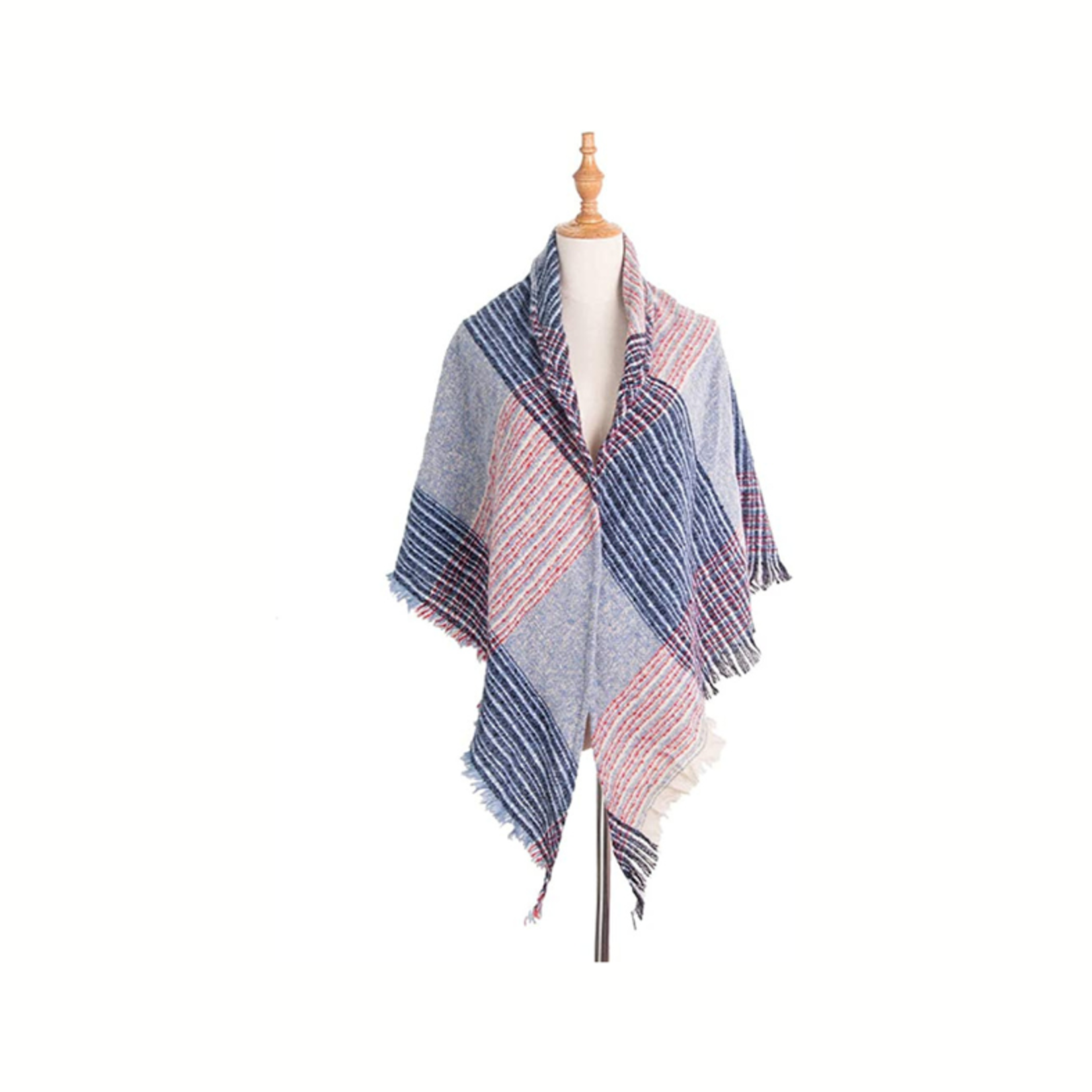 Wander Agio Scarf Triangle Shawl-   Plaid Blue 25