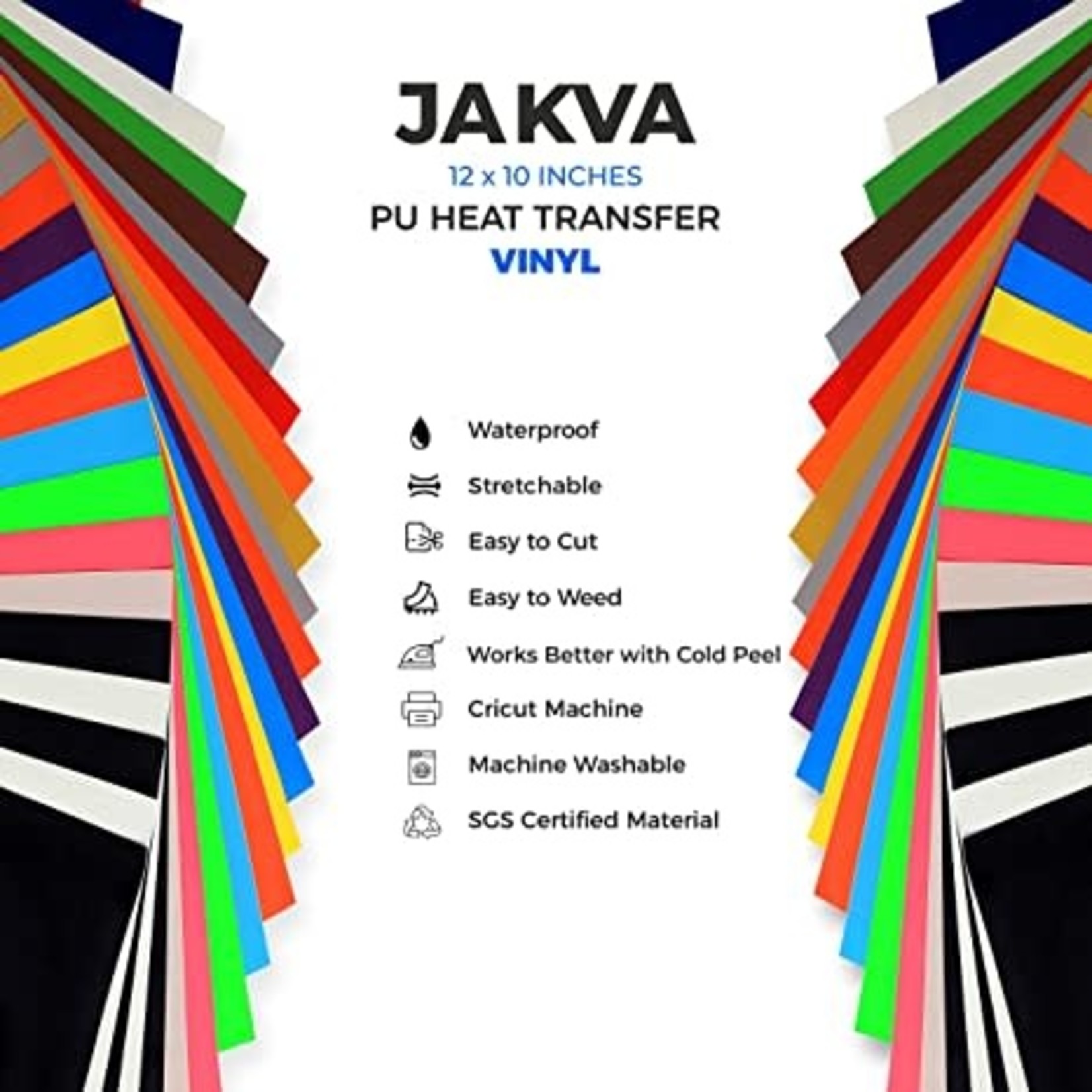 Jakva Heat Transfer Vinyl Sheets Bundle - Pack of 25 -【 Apply Once Peel Is Cold 】- 12x10 Bonus Teflon Sheet with 19 Assorted Colors of Iron on