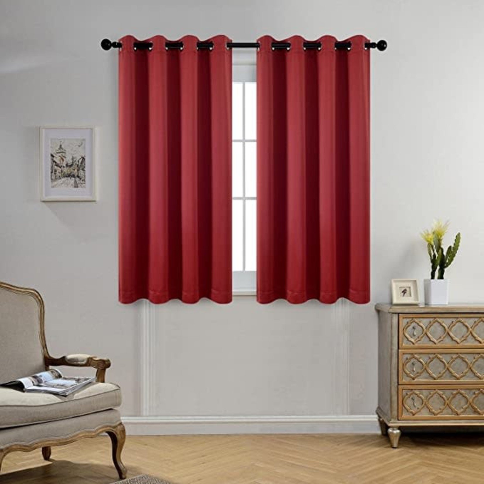 Miuco Blackout Curtains(52x63)- Set Of 2/ Burgundy