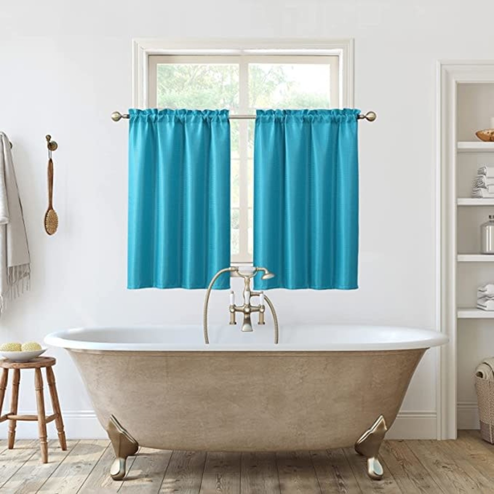 Home Queen Window Drapes( 36X45)- Set Of 2/ Turquoise