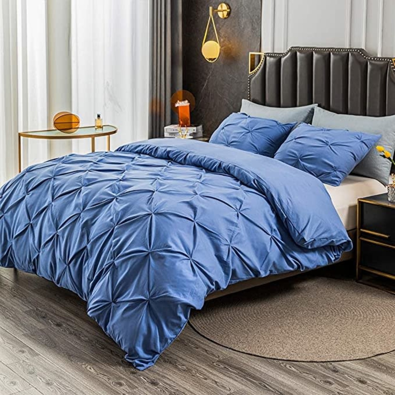 Vailge Pintuck Duvet Cover Set- Queen/ Blue