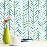 Peel And Stick Wallpaper(394"x17.7")- Green/ White Herringbone