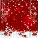 Red Christmas Snowflakes Shower Curtain Set with 12 Hooks