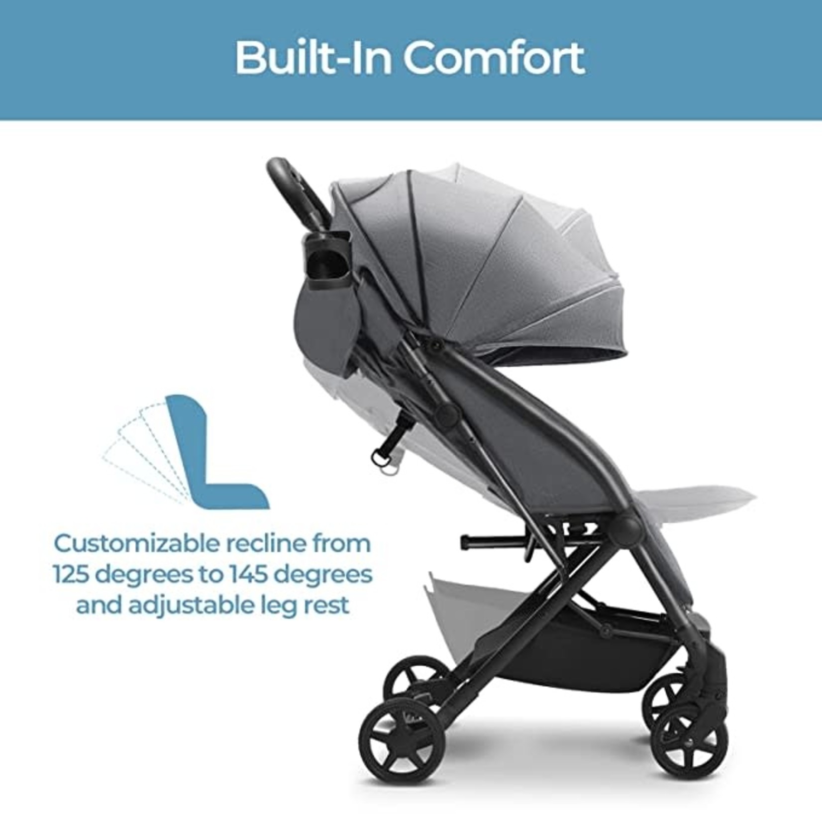 MomPush Lightweight Stroller with XL Canopy - Gray