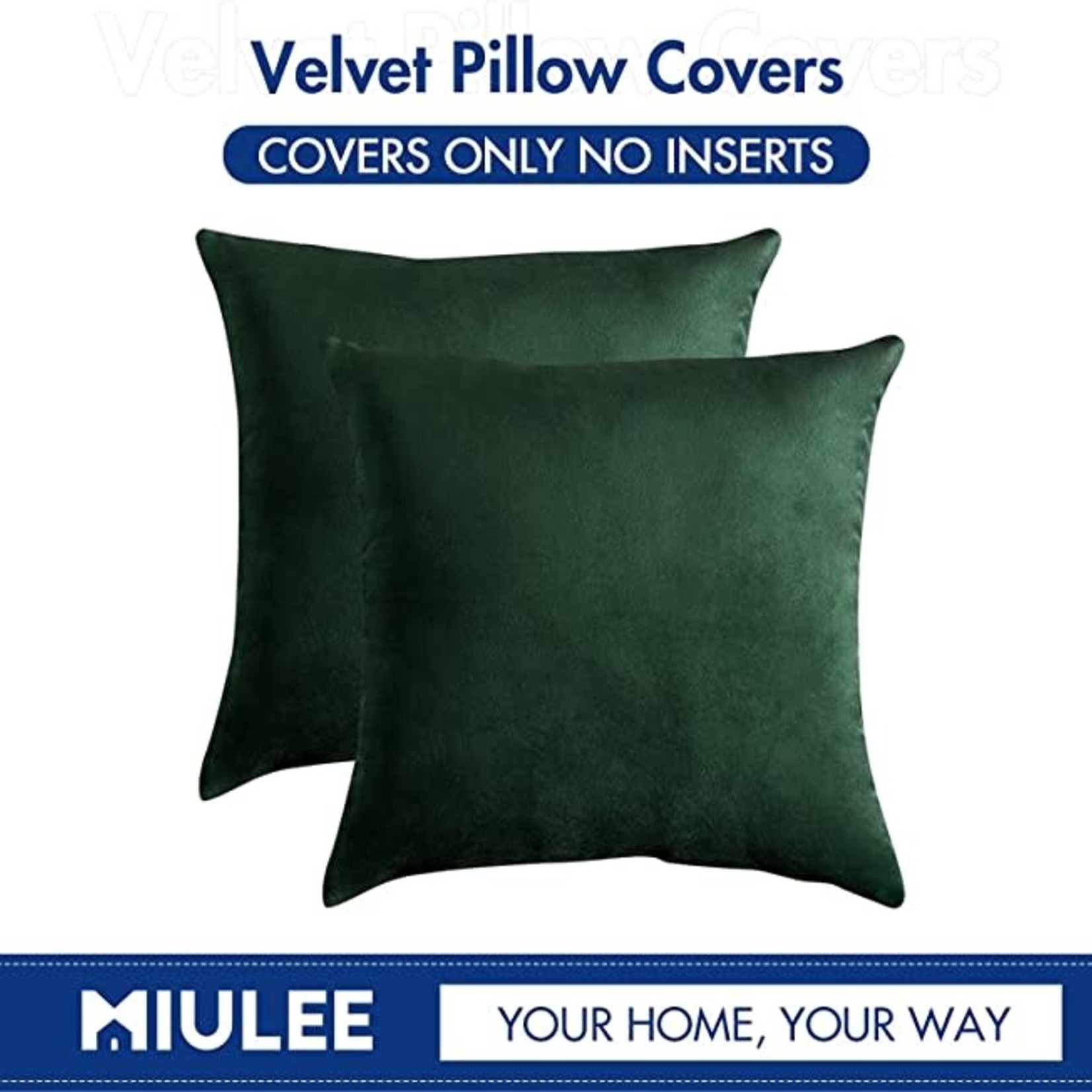 Miulee Velvet Throw Pillow Cover - 22x22 - 2Pc - Green
