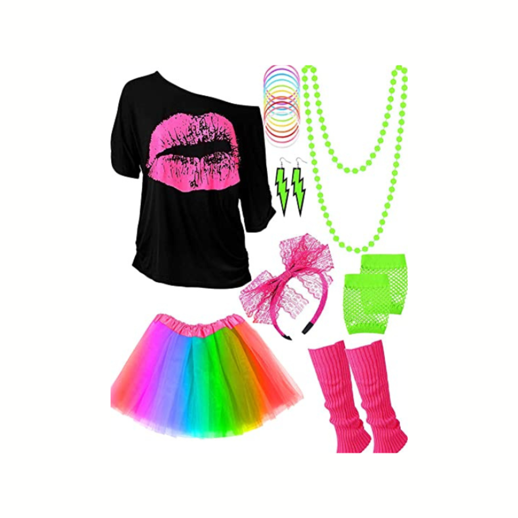 80s Costume Accessories Set- Large- Rainbow Tutu - Top Notch DFW, LLC