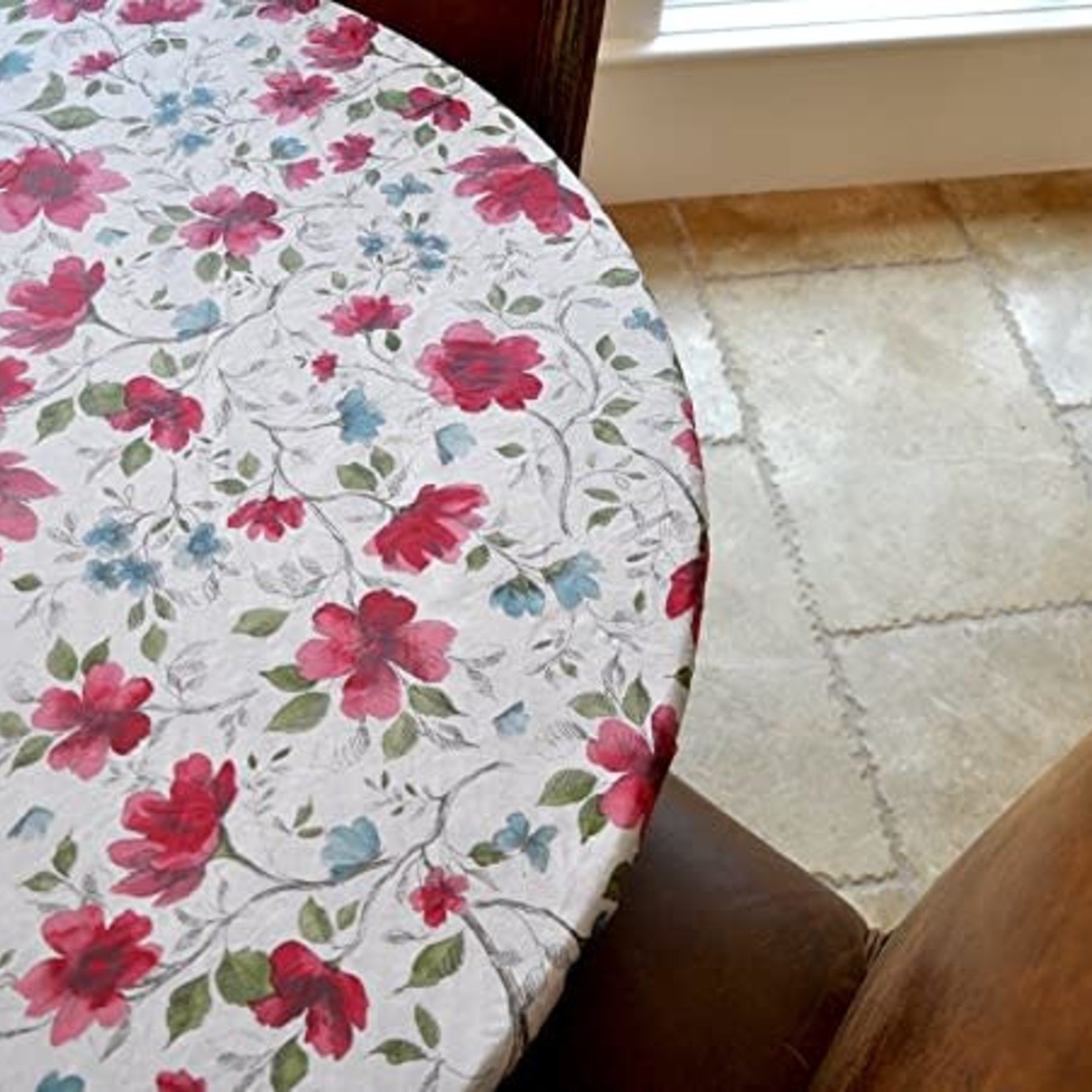 Round Vinyl Table Cover- 14" Fitted- Watercolor Floral