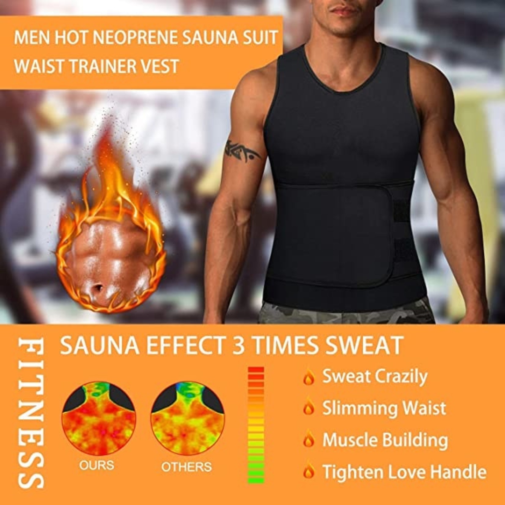 Mens Heat Trapping Sauna Sweat Vest with Zipper