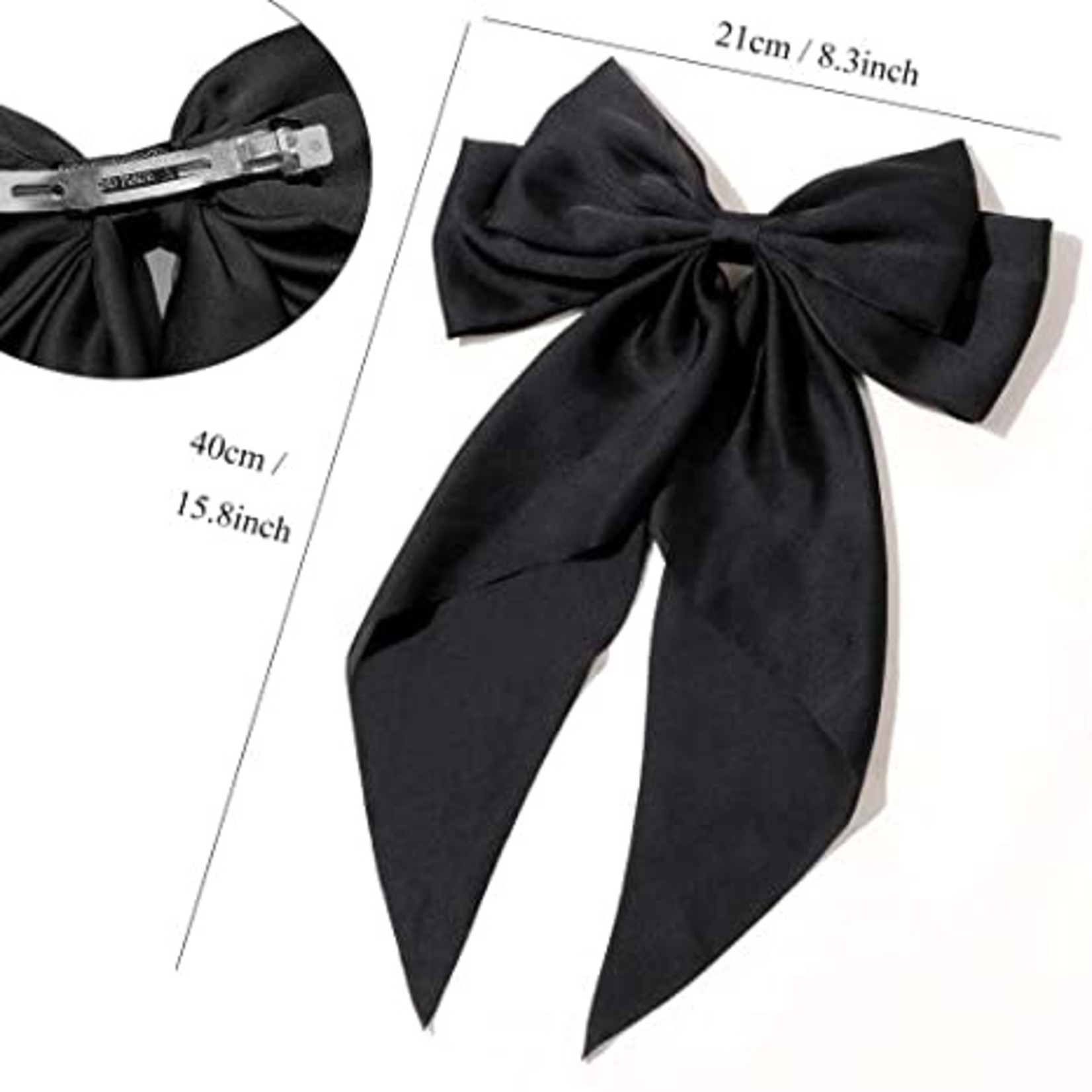 Kchies Long Bow Clip & Pearl Silk Scrunchy Set- Black