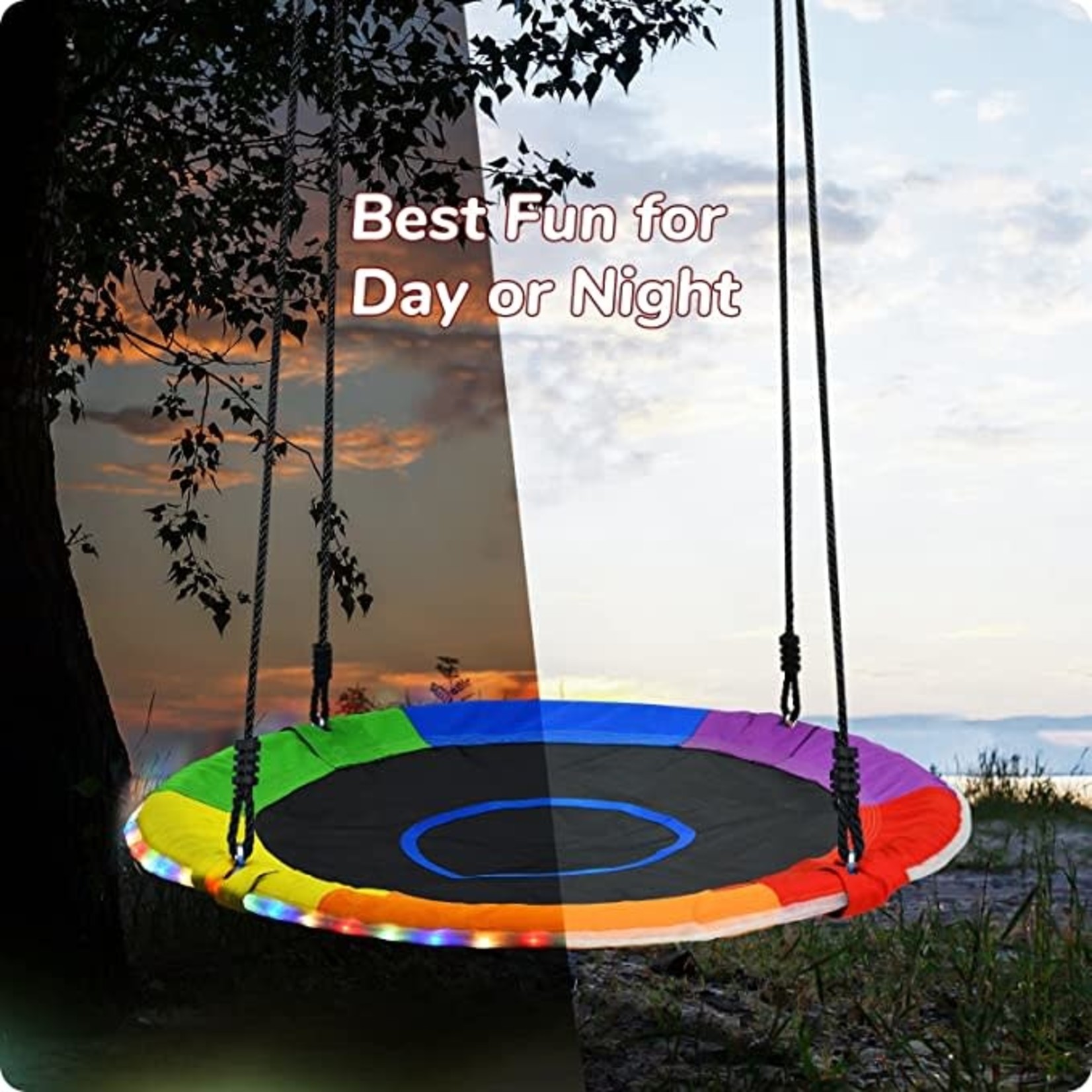 Trekassy 40 Inch Saucer Tree Swing- LED Lights- Rainbow