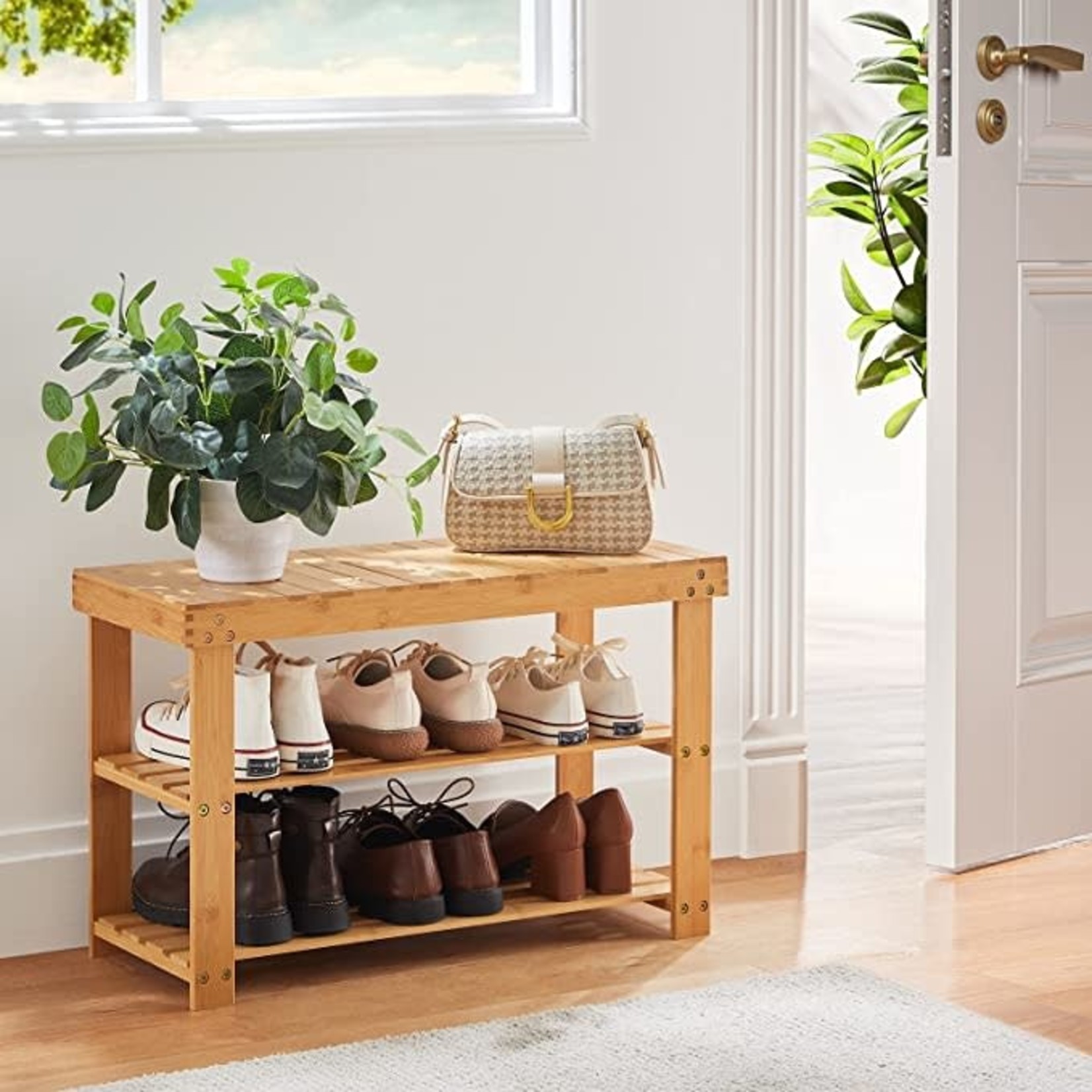 Pipishell Shoe Rack Bench- 3 Tier- Bamboo