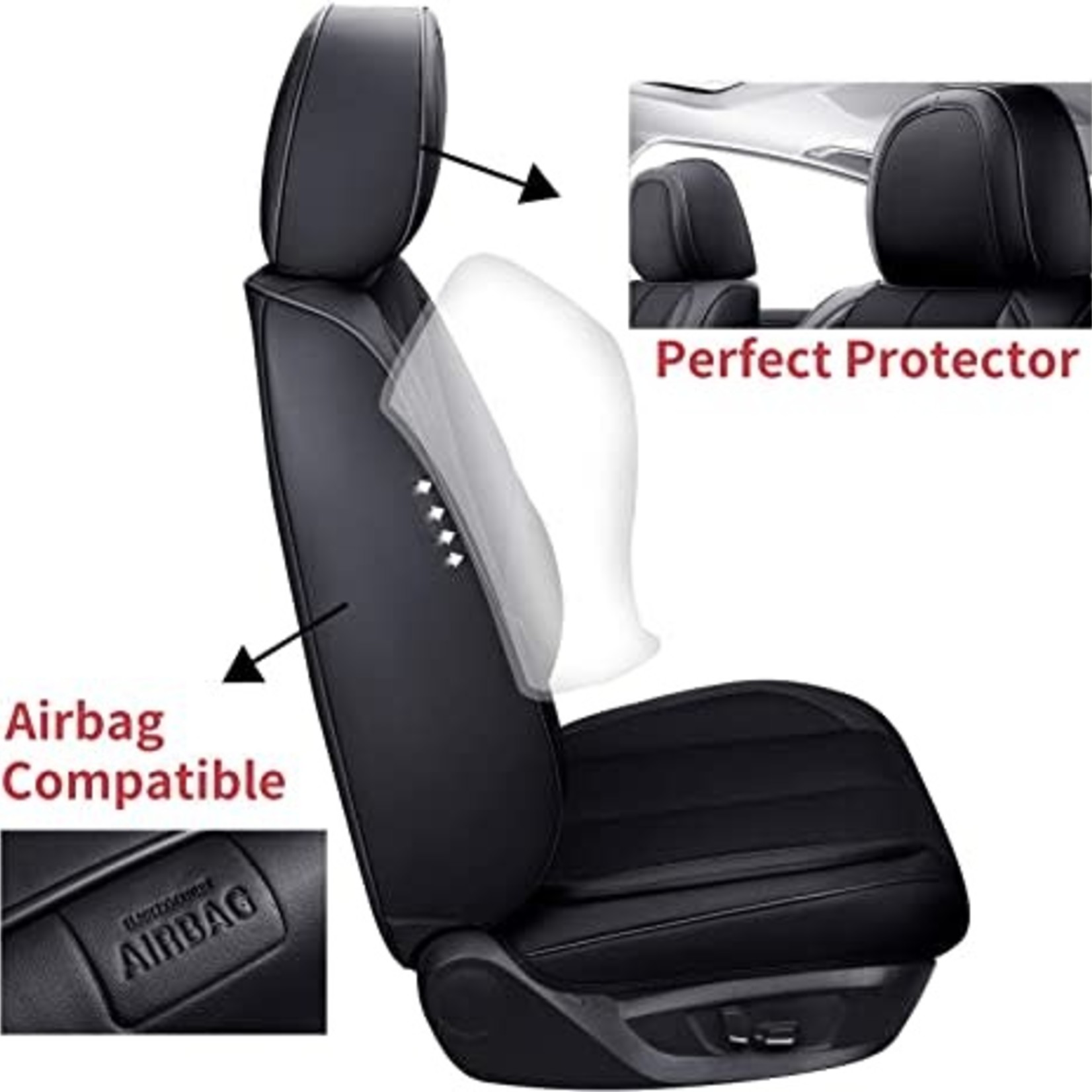 Coverado Leather Car Seat Protectors- Full Set- Black