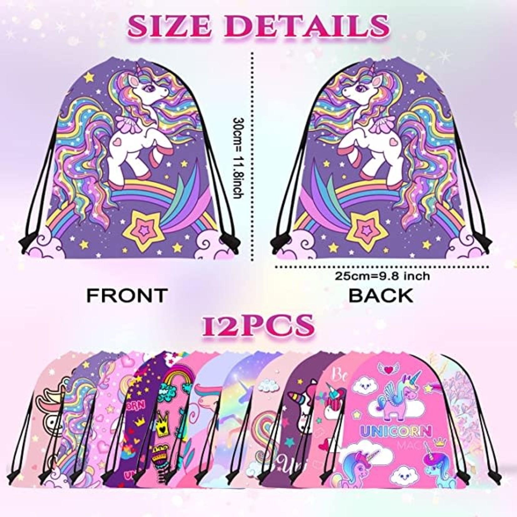 Nldohuto 12 Pack Unicorn Drawstring Party Bags