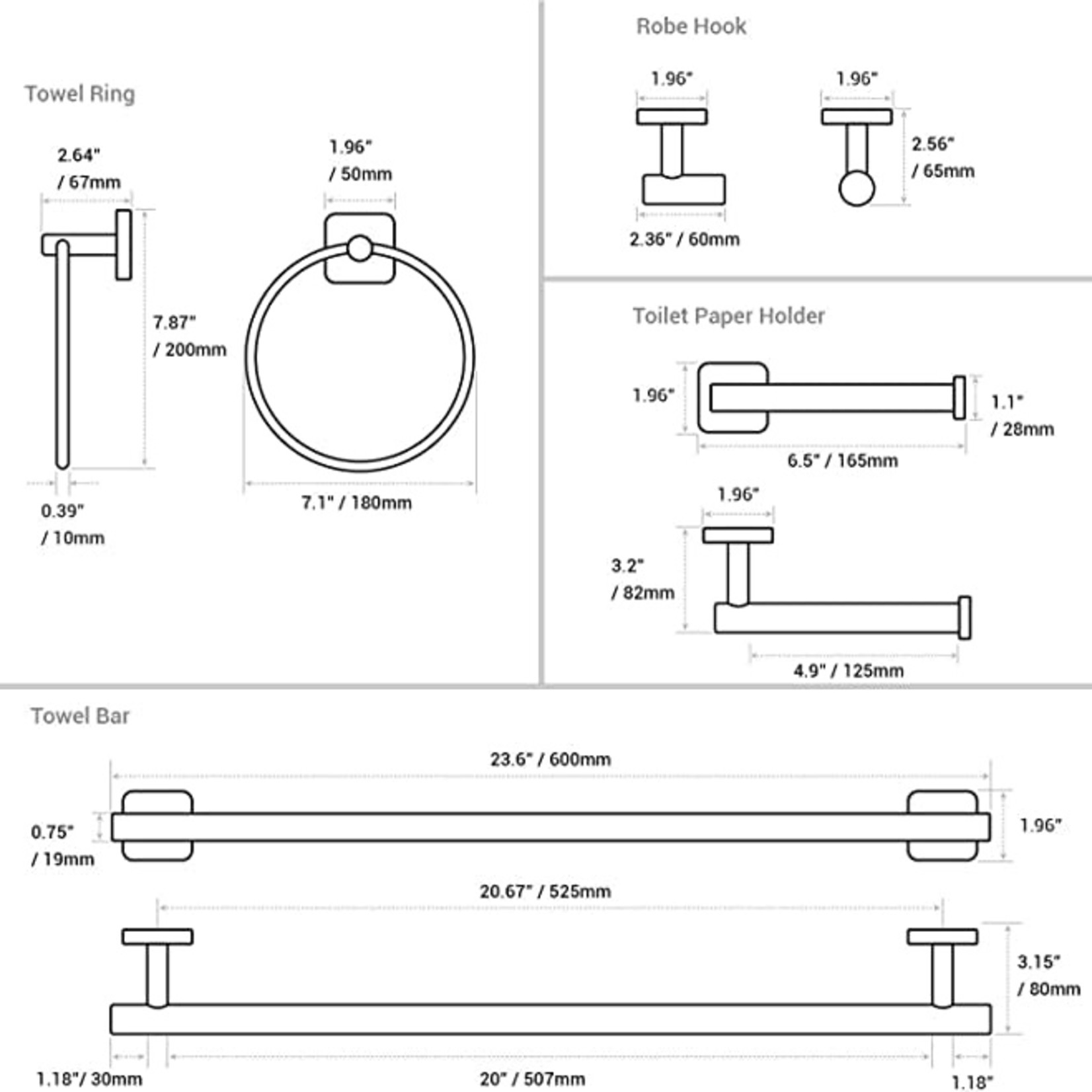 Trustmi Bathroom Hardware Set in Gold 4 Piece Stainless Steel