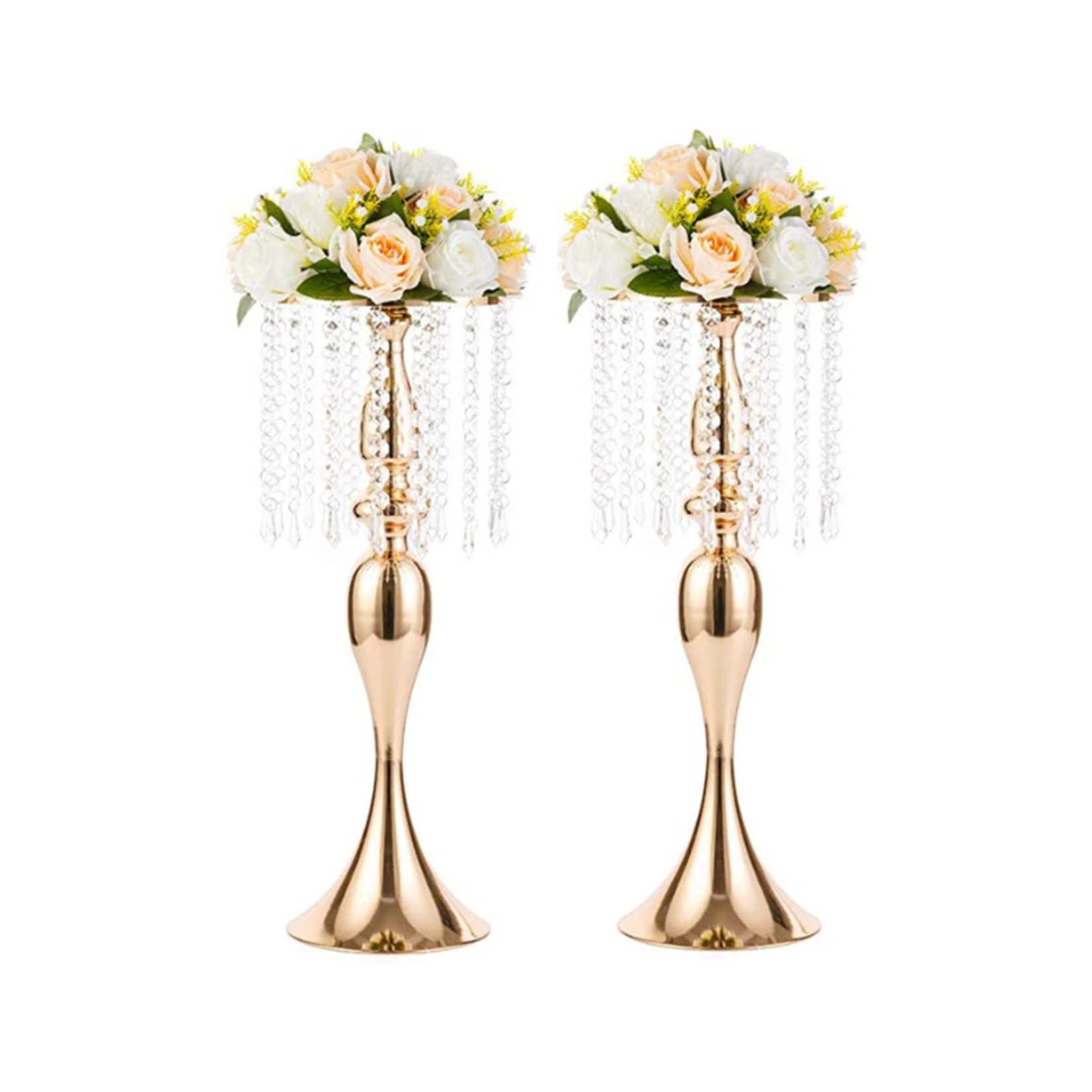 Nuptio Tall Crystal Flower Stand 2 Pc - Gold