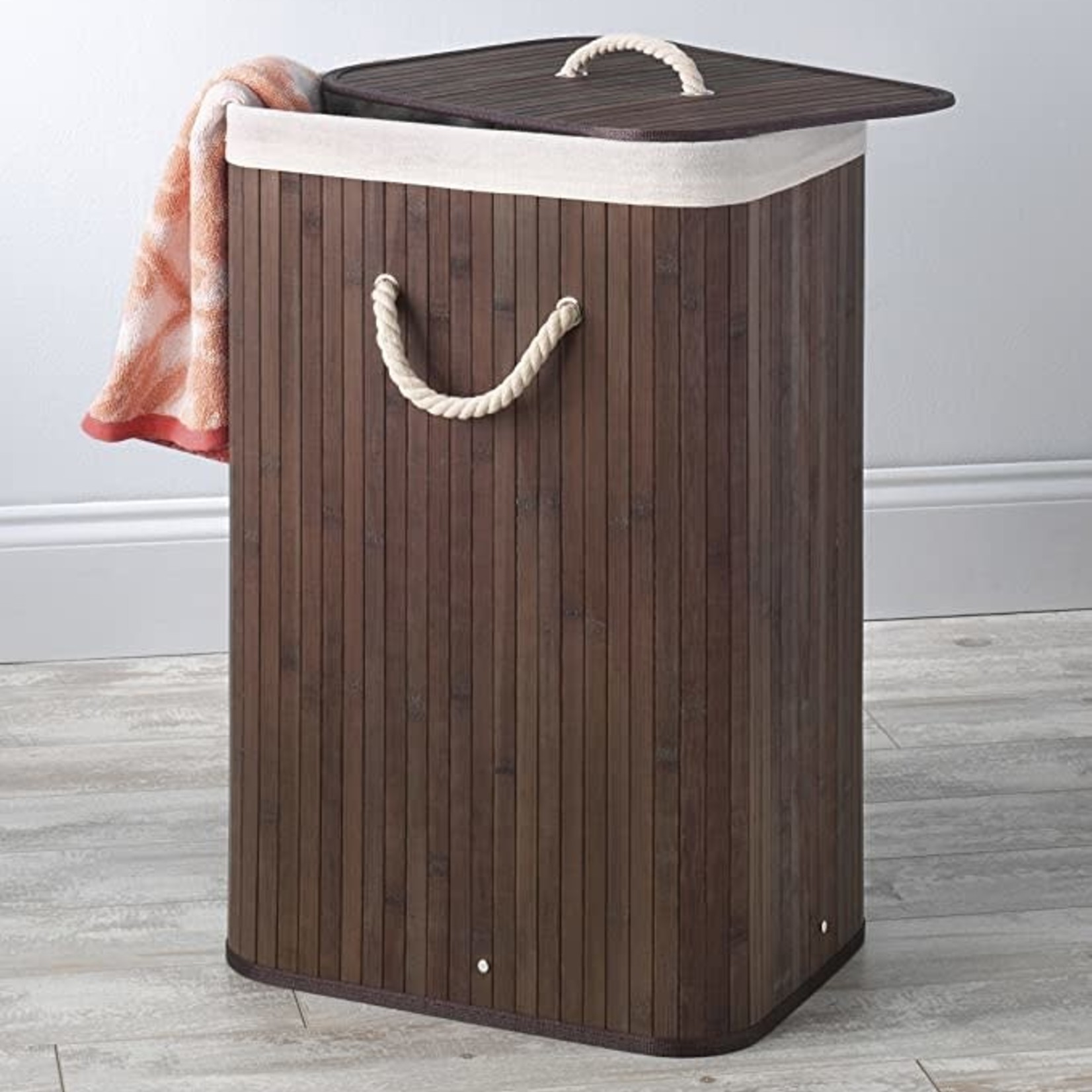 Whitmor Laundry Hamper- Bamboo- Dark Stain