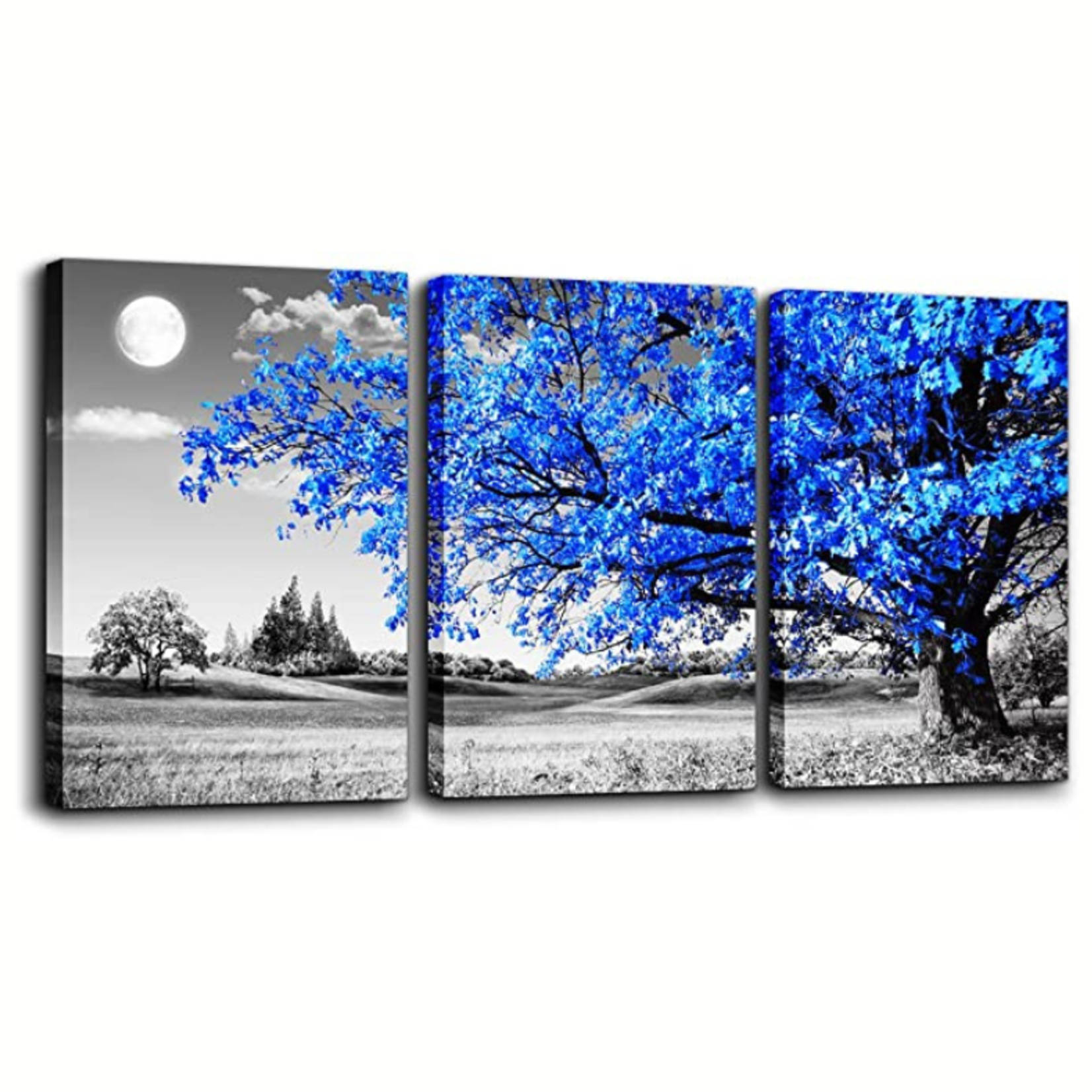 Tthwallart Wall Art- Painting- 3 Panels- Black White Blue