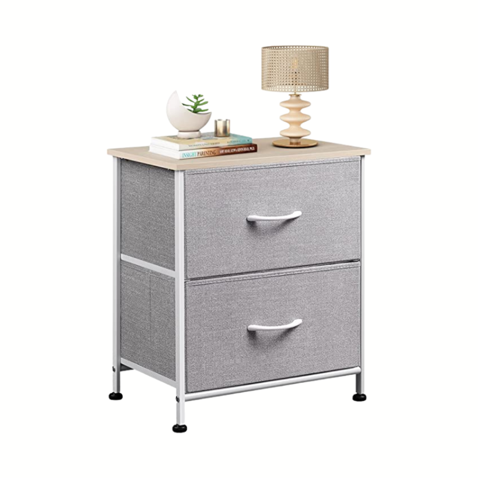 W Live Nightstand- 2 Fabric Drawers- Light Gray