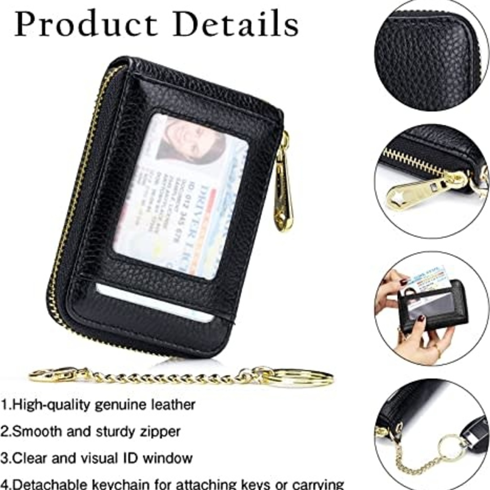 Imeetu RFID Credit Card Holder Wallet- Black Leather