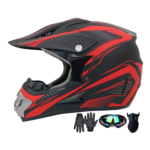 San Qing Motocross Helmet- 4 Piece Set- Large- Red