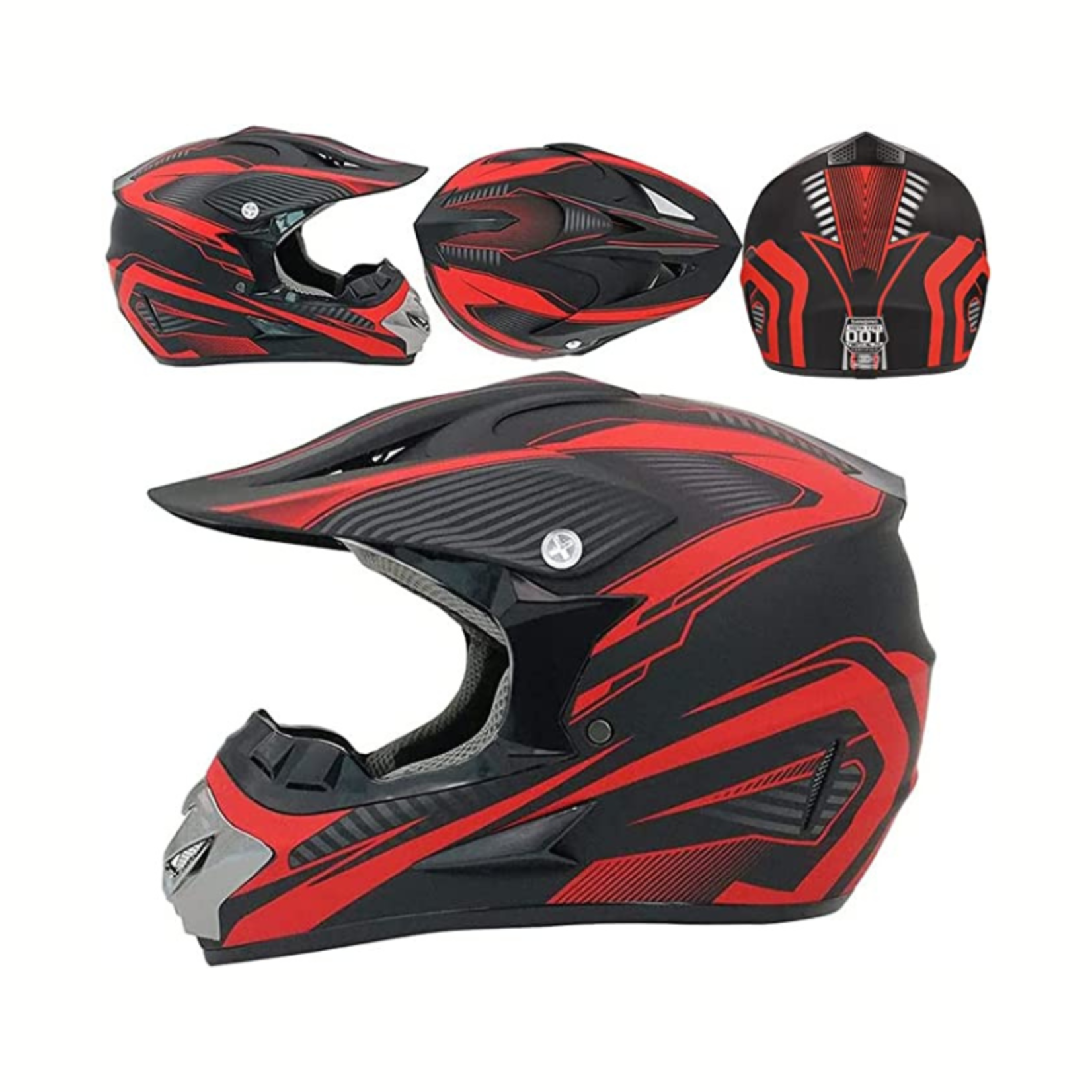 San Qing Motocross Helmet- 4 Piece Set- Large- Red