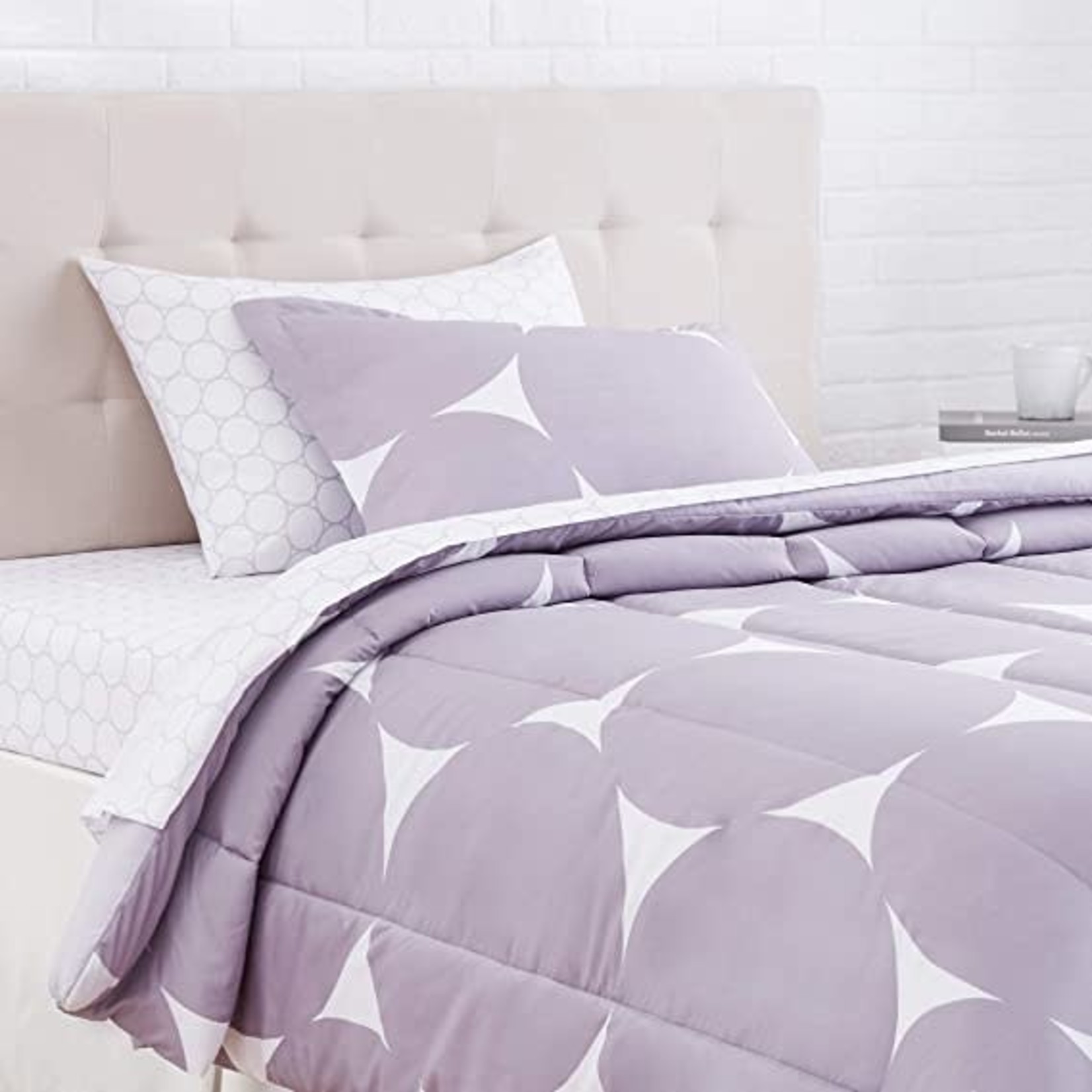 Amazon Basics Comforter Set- 5 Piece- Twin XL- Purple Dot