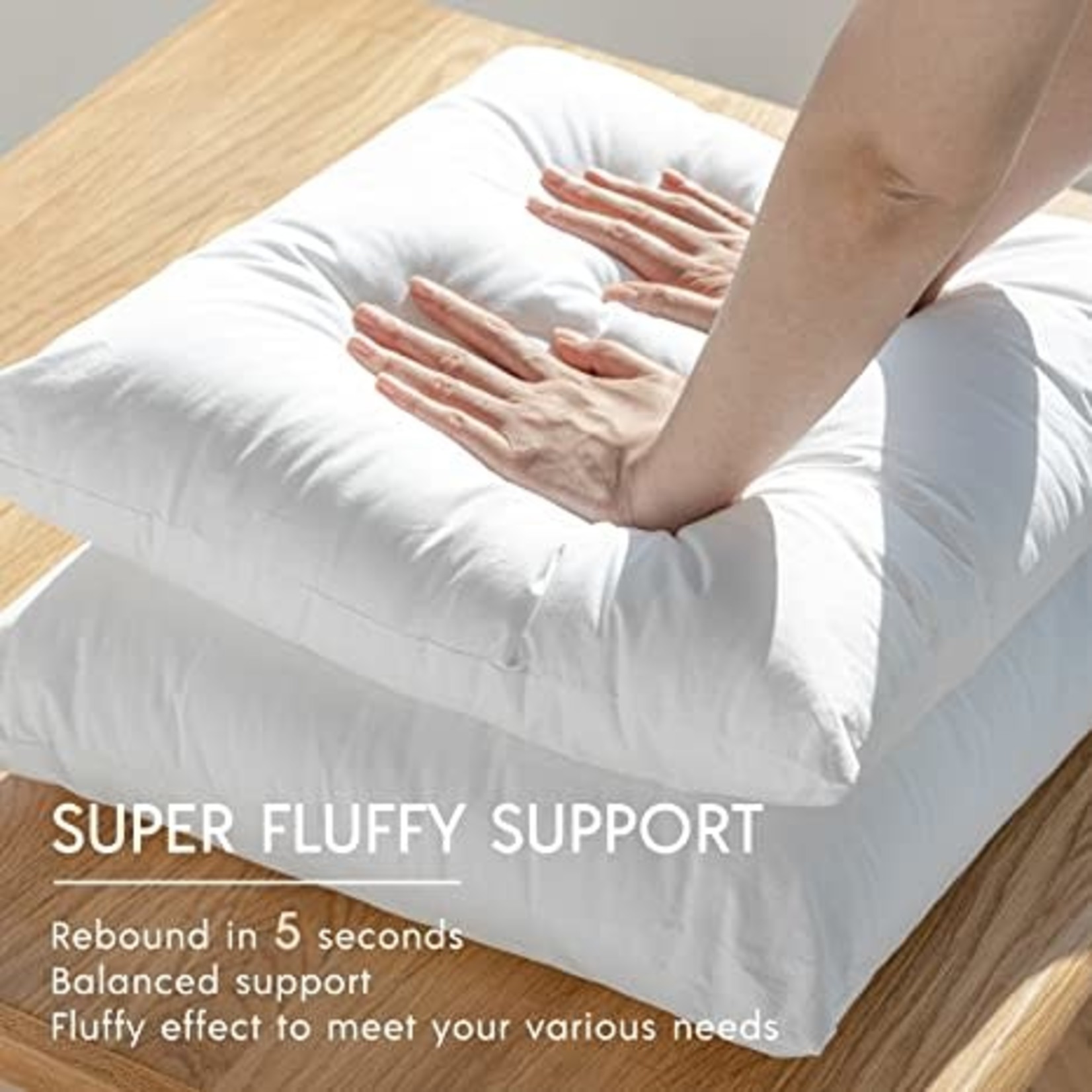 SYSN Cushion Inner Pads Pack of 4 White Bounce Back Hollow Virgin Fibre Fillers for Decorative Cushion Covers in Bed Sofa Outdoor 18 * 18 (Pack of 4)