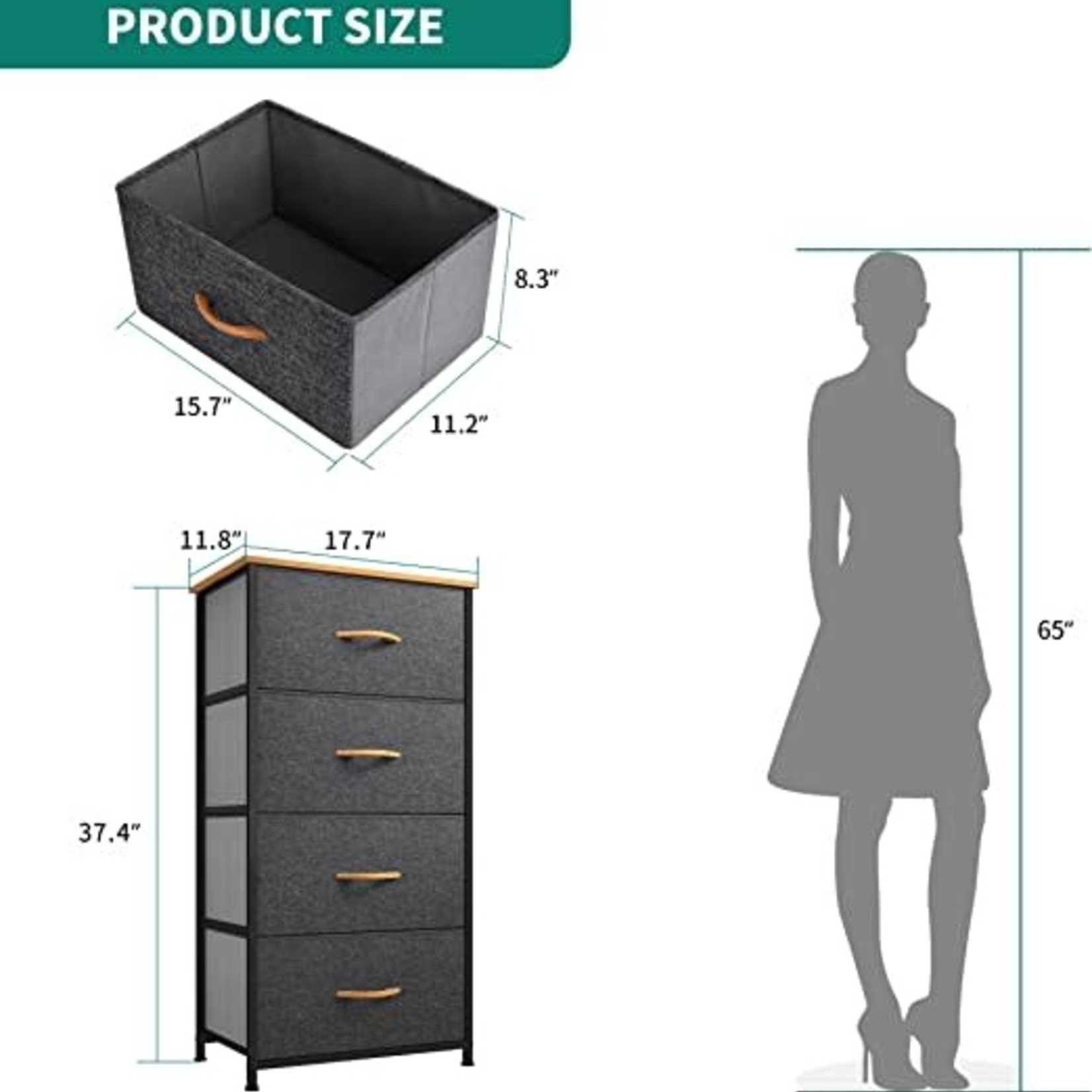 Yitahome 4 Drawer Dresser- Fabric- Gray