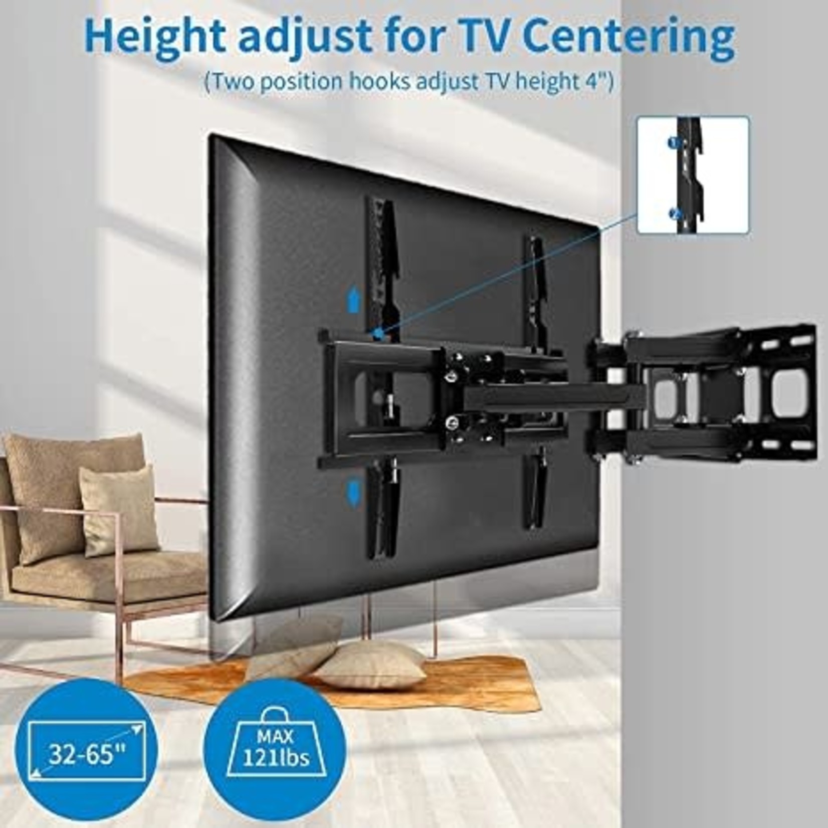 Everstone TV Wall Mount-  Full Motion- Fits 28 To 70 inch