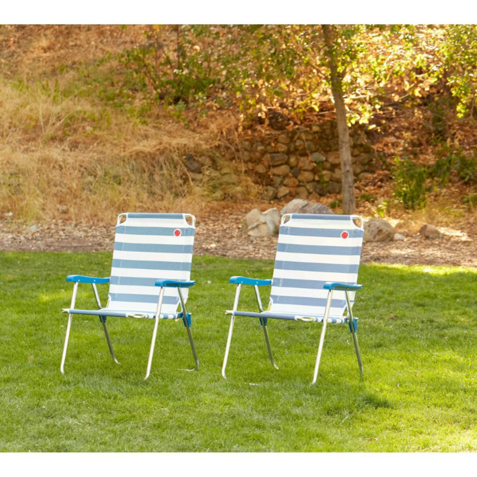 Omni Core Designs Folding Lawn Chair Set- Blue Stripe