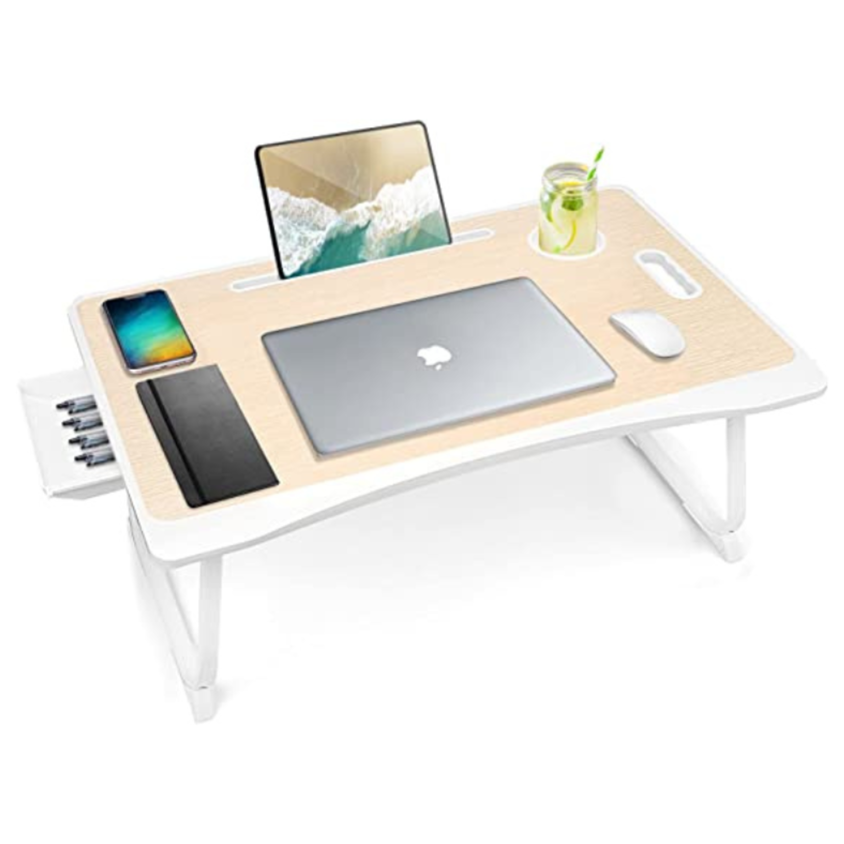 Amaredom Laptop Desk Table- Foldable- White Oak