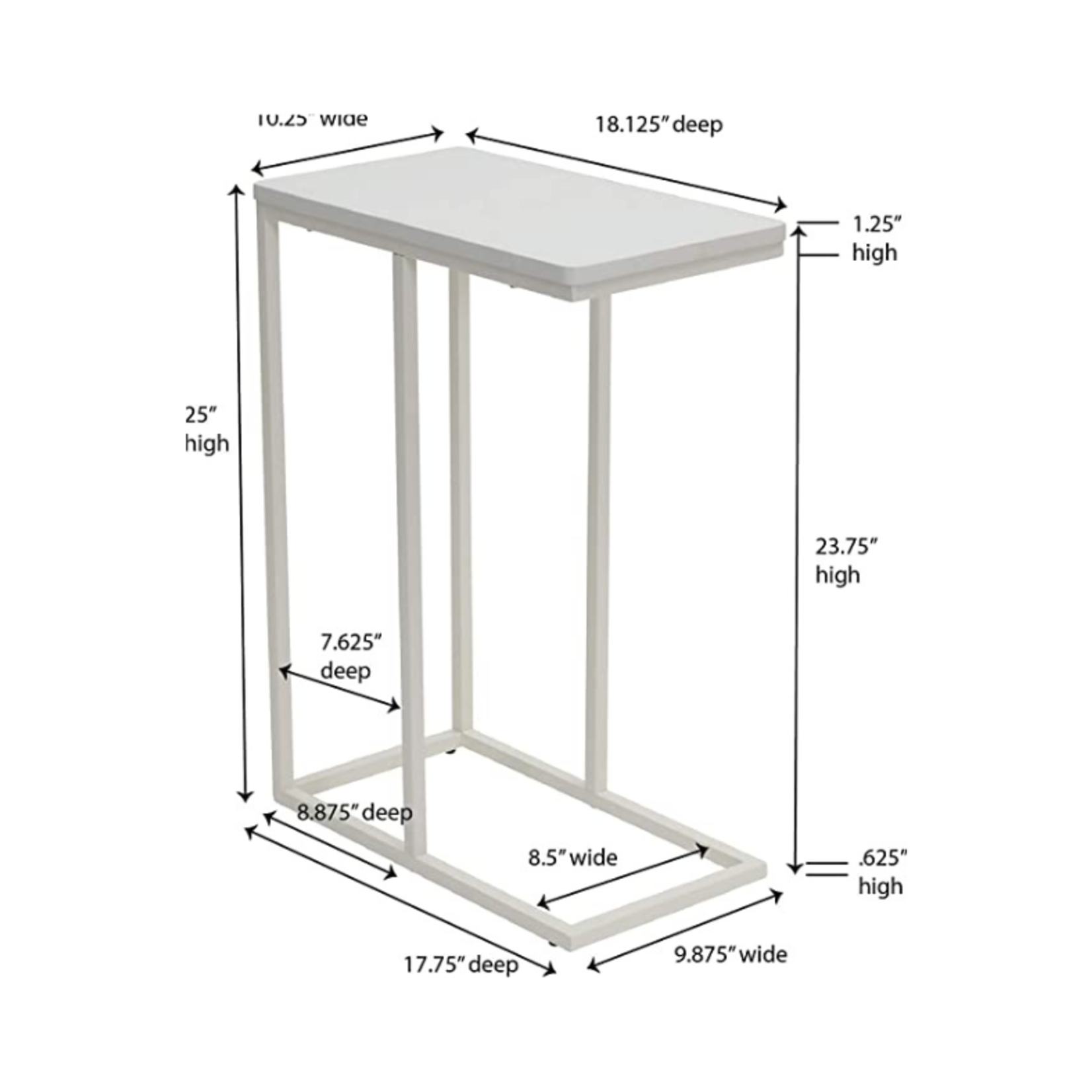 Household Essentials Narrow End Table- Metal- White