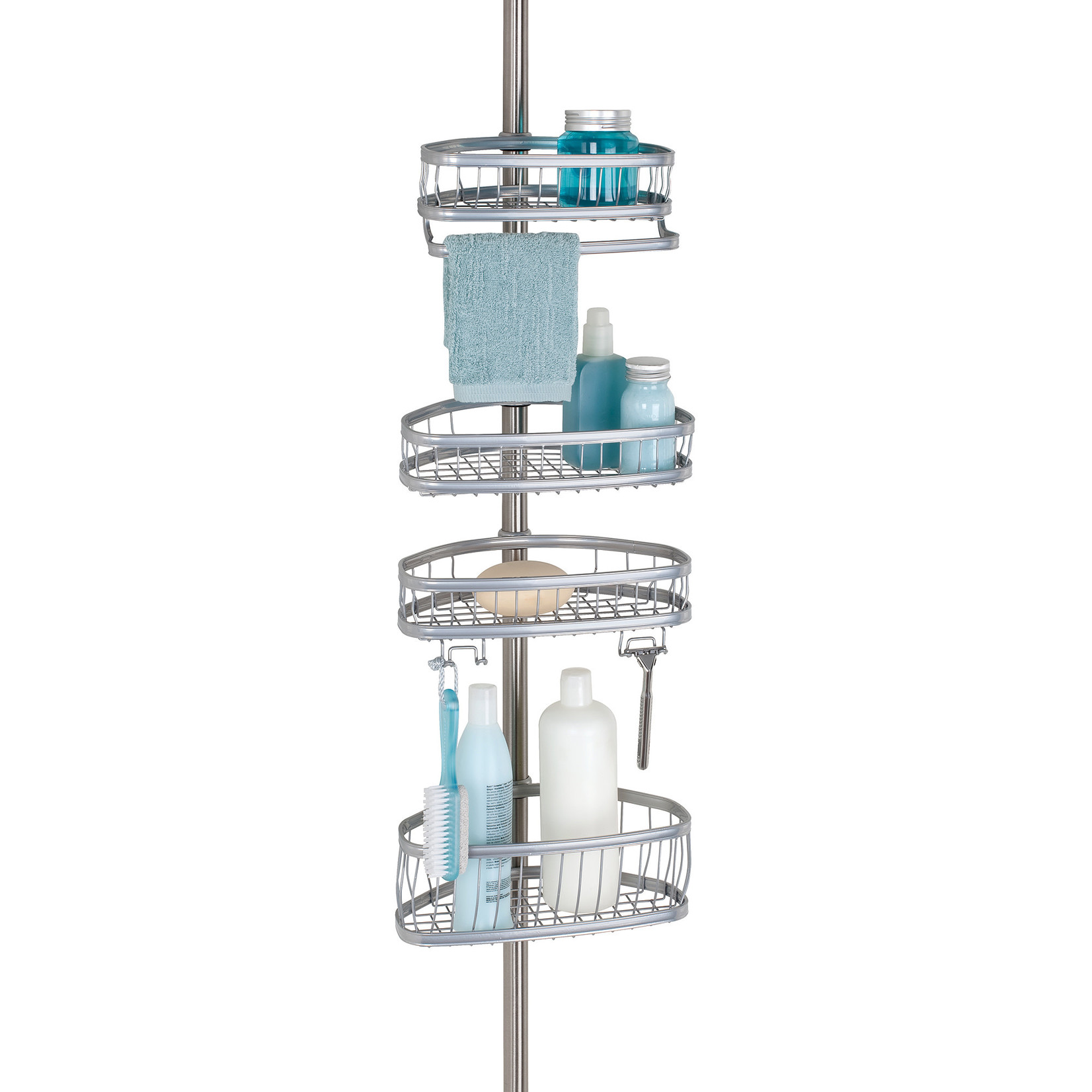 Inter Design Tension Shower Caddy- Metal- Satin Silver