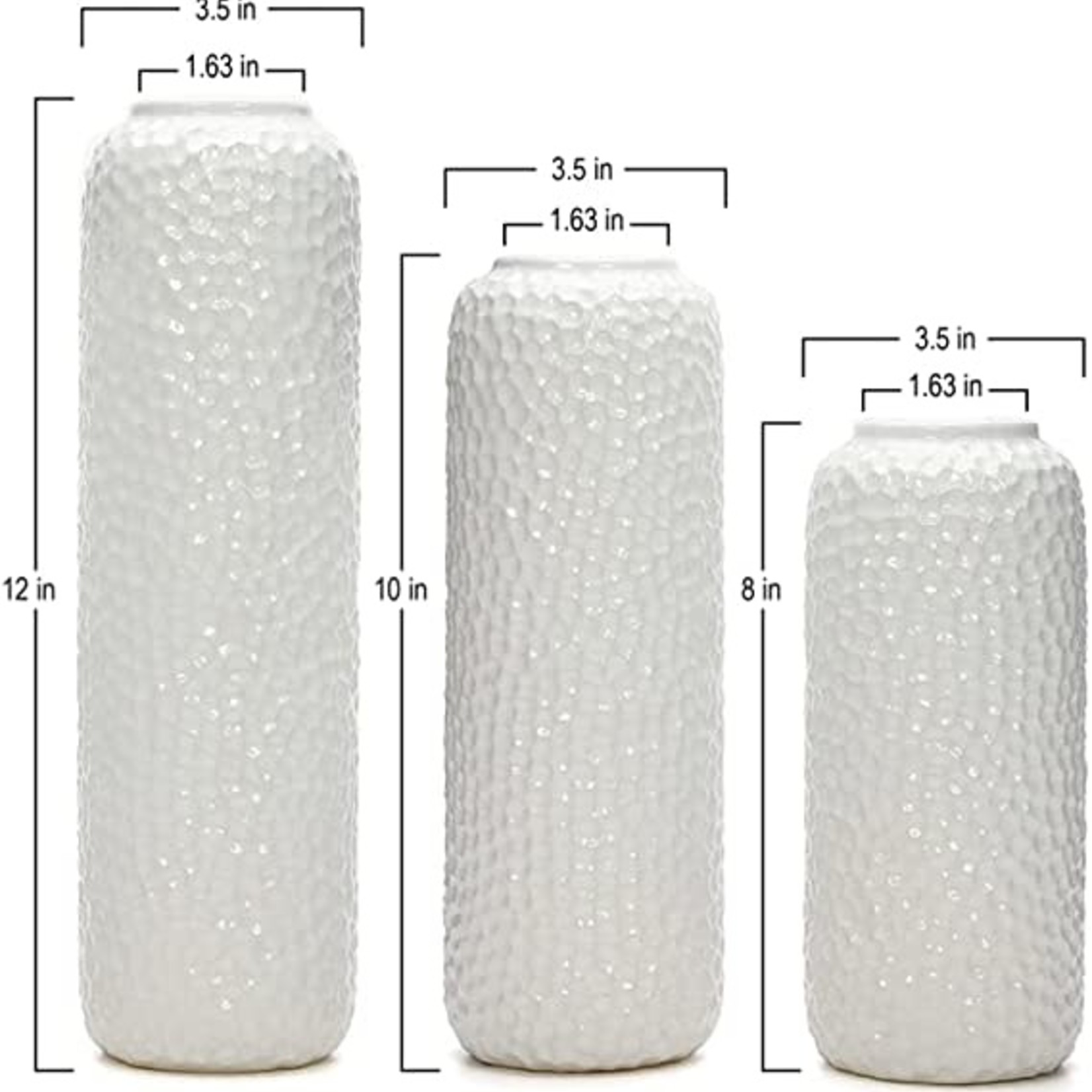 Hosley Honeycomb Ceramic Vase- Set Of 3- White