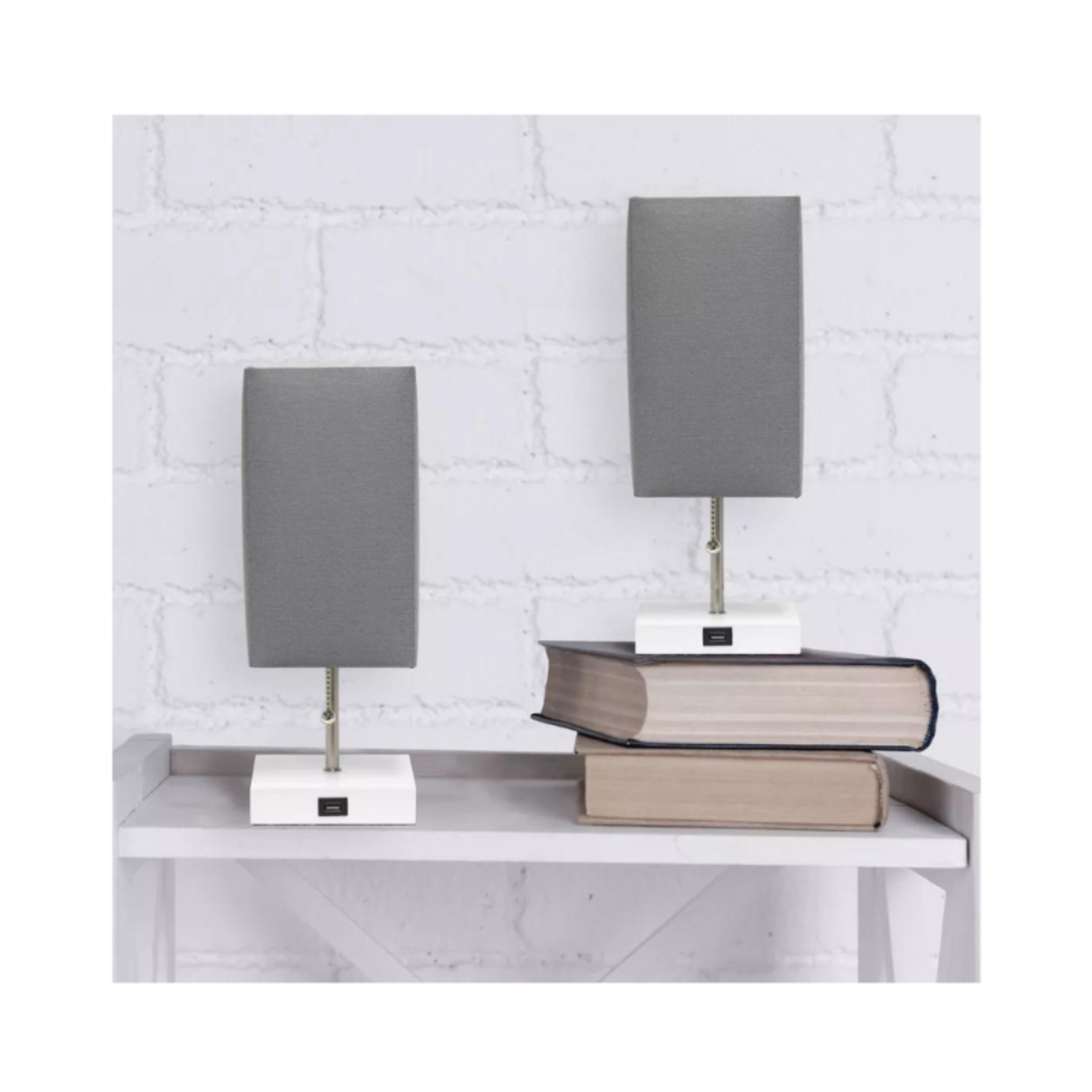 Simple Designs 2pk Petite Lamps with USB Charging Ports- Gray/White