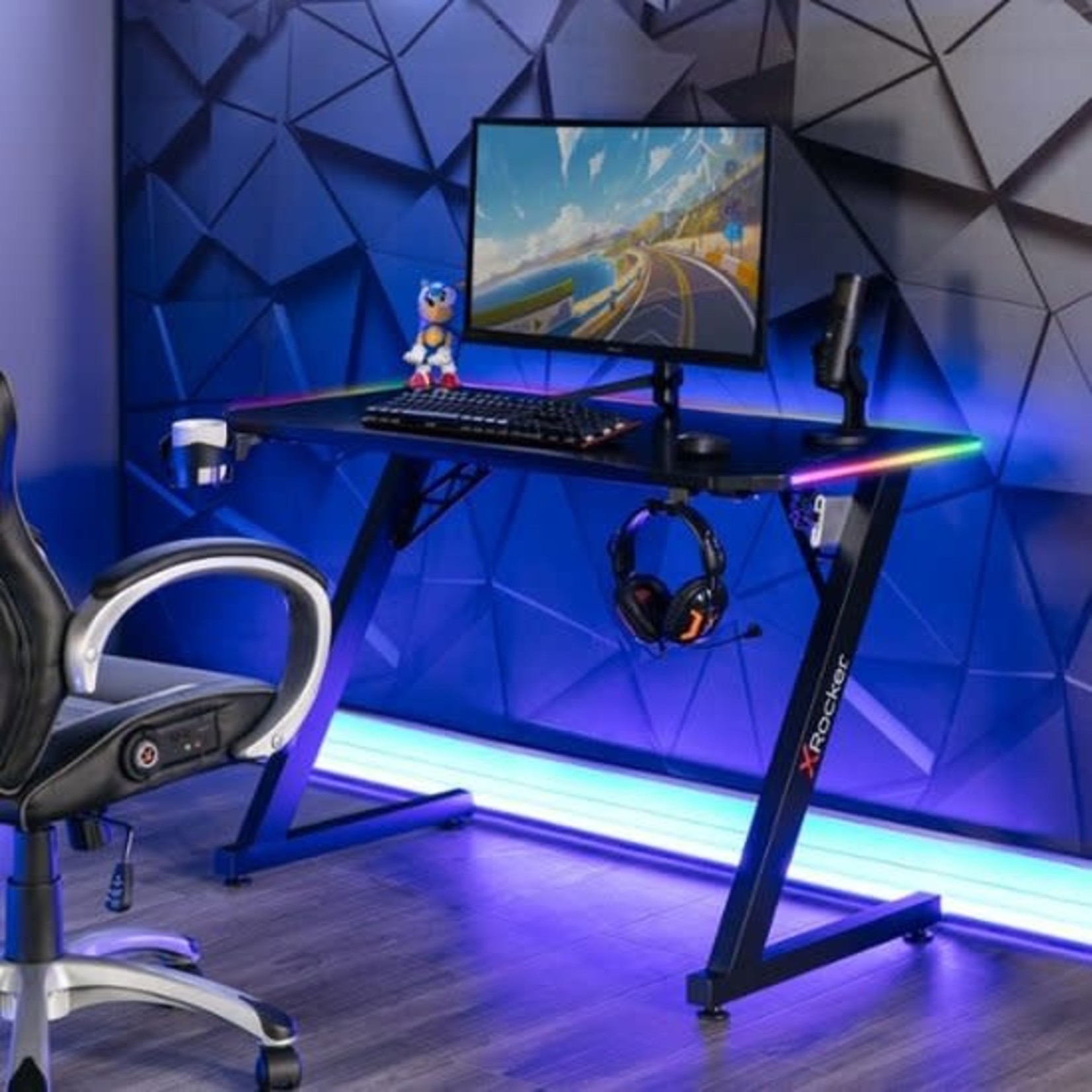 X Rocker Cobra Gaming Desk- With RGB Lighting- Black