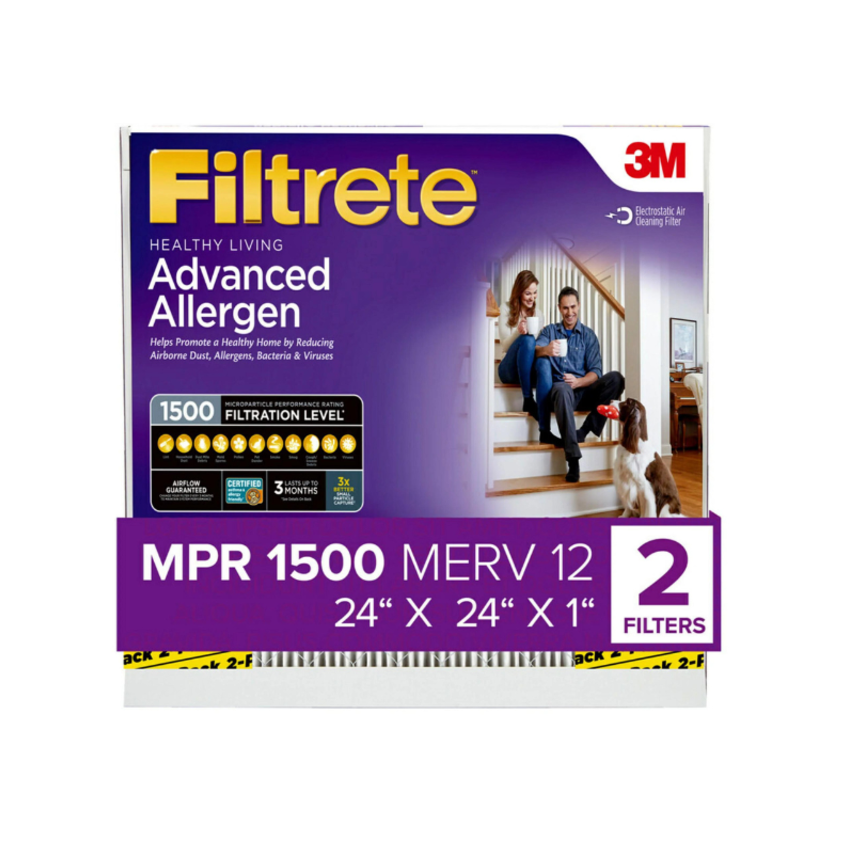 Filtrete HVAC Furnace Air Filter- 24x24x1 Merv 12- 2 Pack