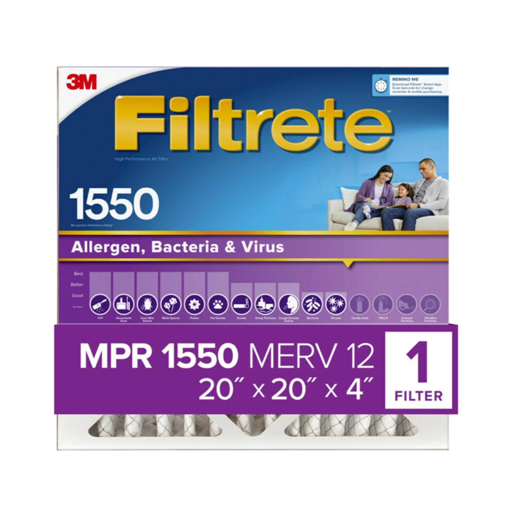 Filtrete AC Furnace Air Filter- 20x20x4 MERV 12