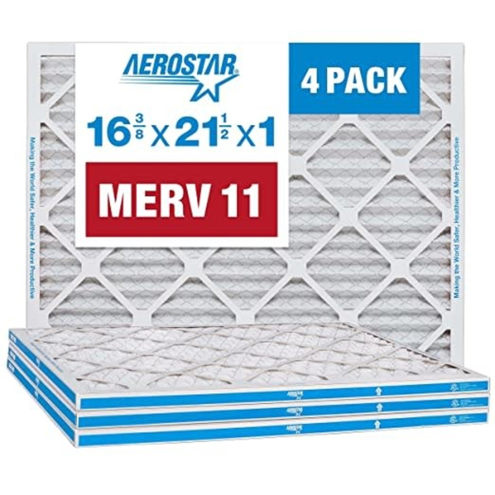 Aerostar 16 3/8 x 21 1/2 x 1 MERV 11 Pleated Air Filter, AC Furnace Air Filter, 4 Pack