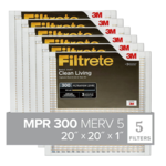 Filtrete Clean Living Basic Dust Filter, MPR 300, 20x20x1" 5-Pack