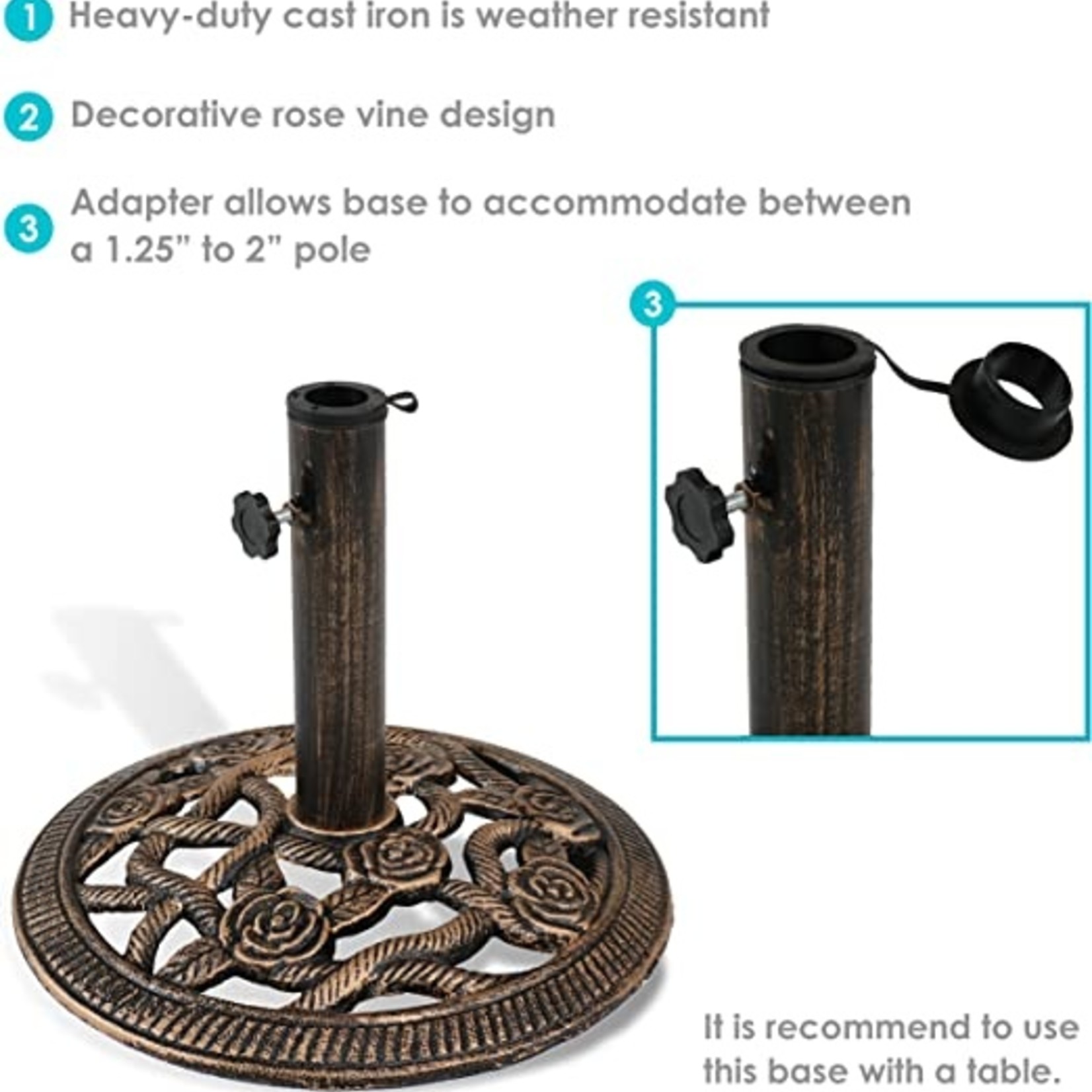 Sunnydaze Outdoor Patio Umbrella Base Stand - Cast Iron