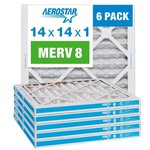 Aerostar 14x14x1 MERV 8 Pleated Air Filter AC Furnace Air Filter 6 Pack