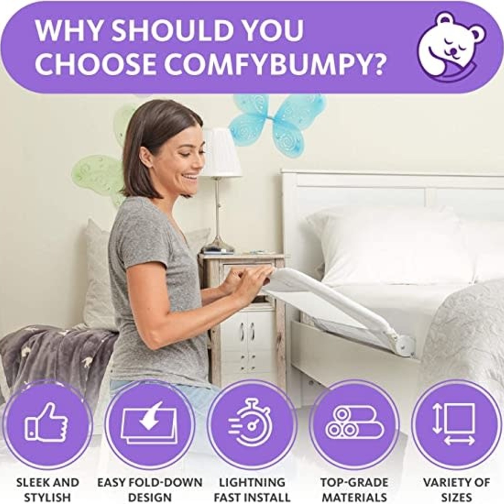Comfy Bumpy Toddler Bed Rail Guard- XLarge- White