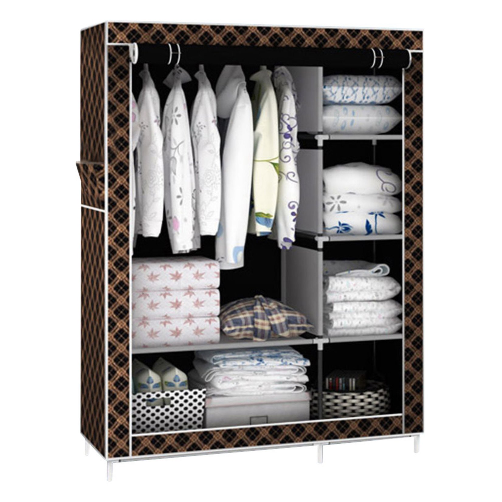 Home Maxs Wardrobe Closet- Fabric & Metal- Black Gold