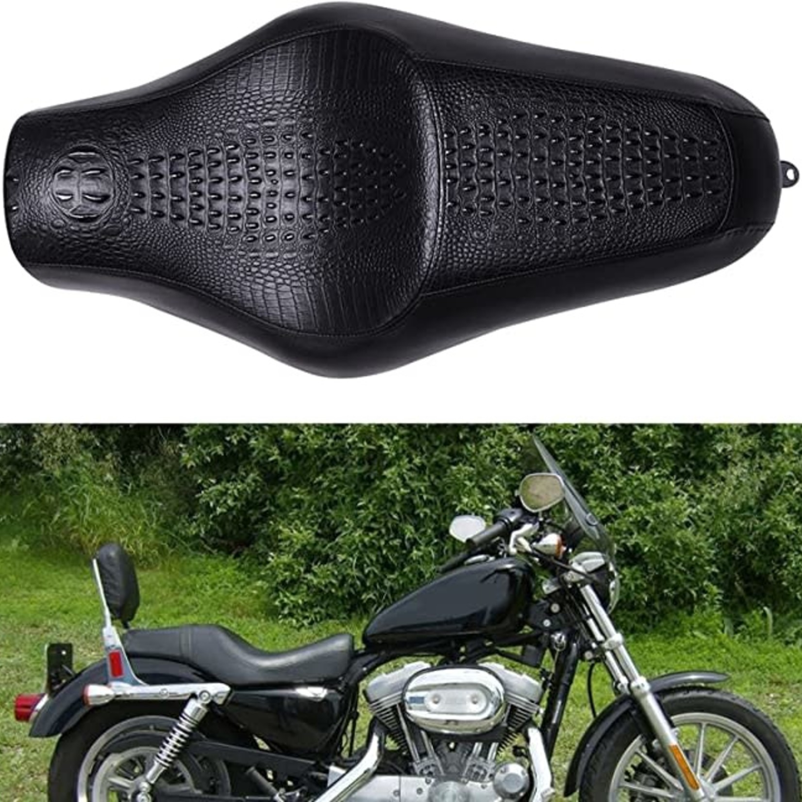 Rich Choices Crocodile Leather Motorcycle Front Driver Rear Passenger Two Up Leather Seat Cushion - Brown